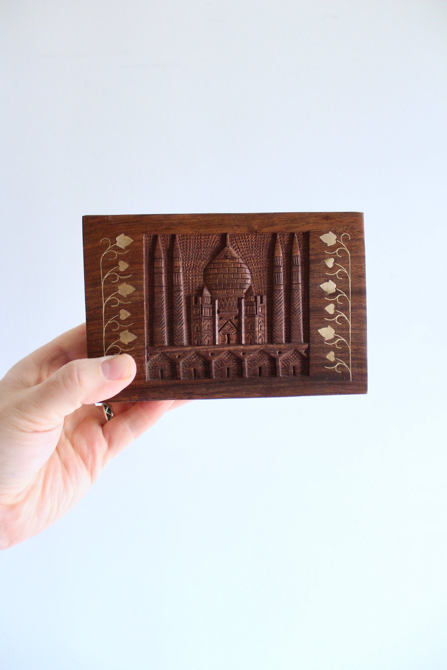 Vintage Hand-Carved Taj Mahal Wooden Keepsake Box