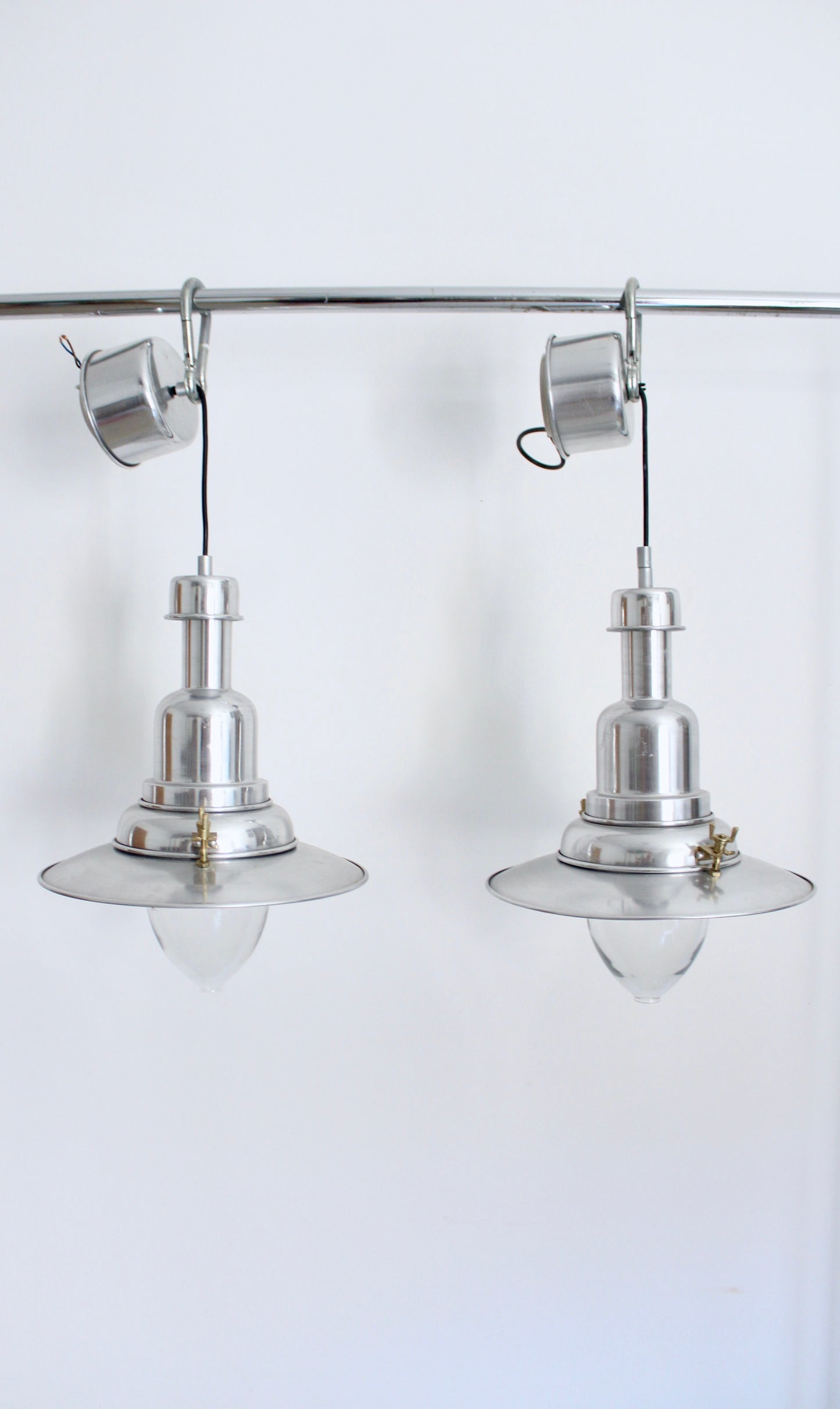 Pair of IKEA OTTAVA Industrial Aluminum Pendant Lights (Discontinued)
