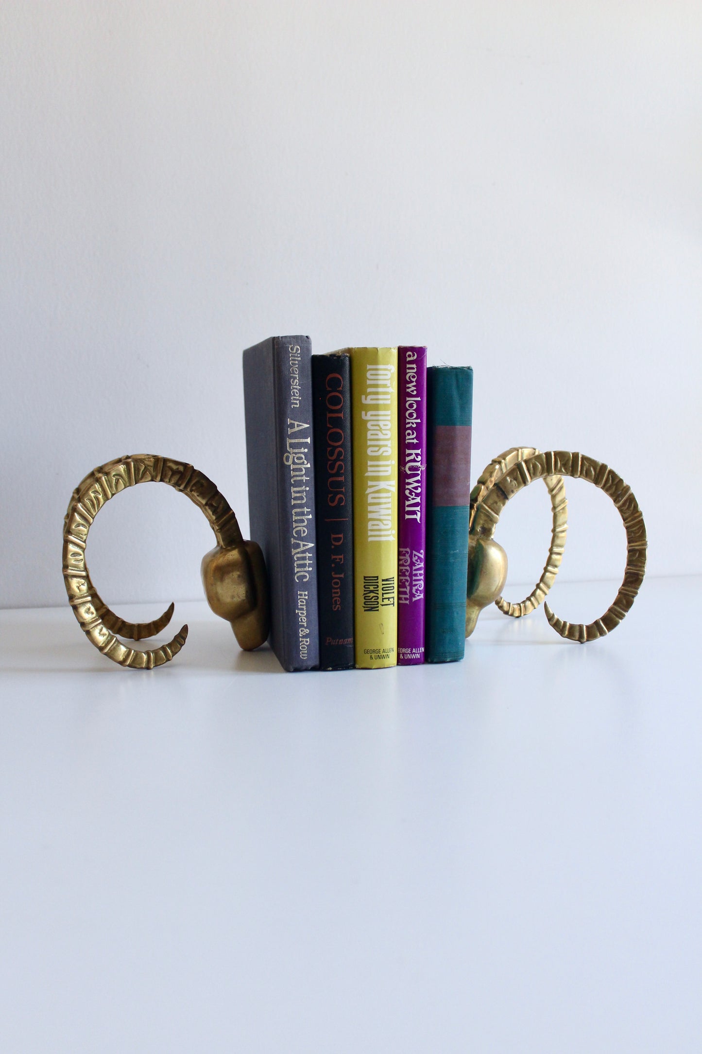 Vintage 1970s Brass Ram Head Bookends