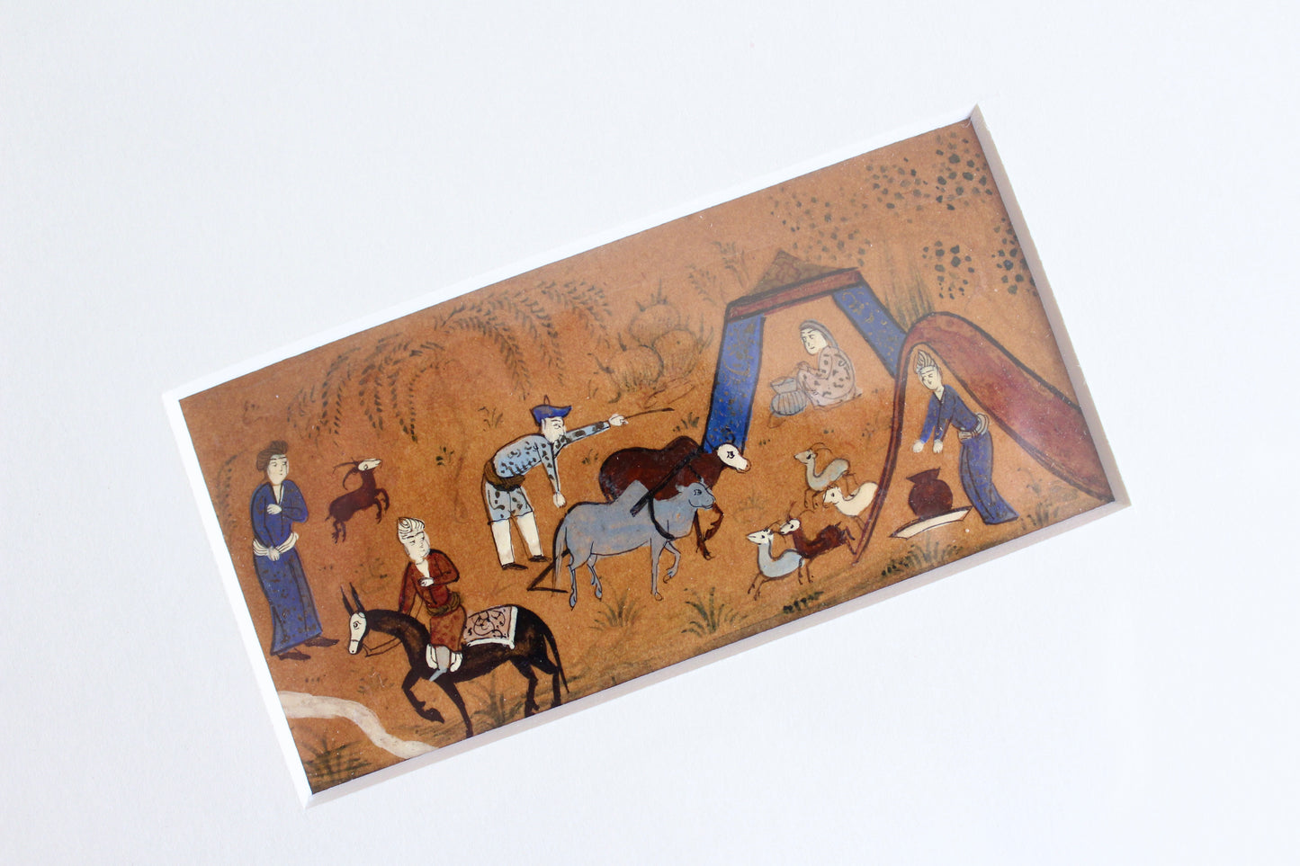 Vintage Persian Miniature Nomadic Encampment Scene