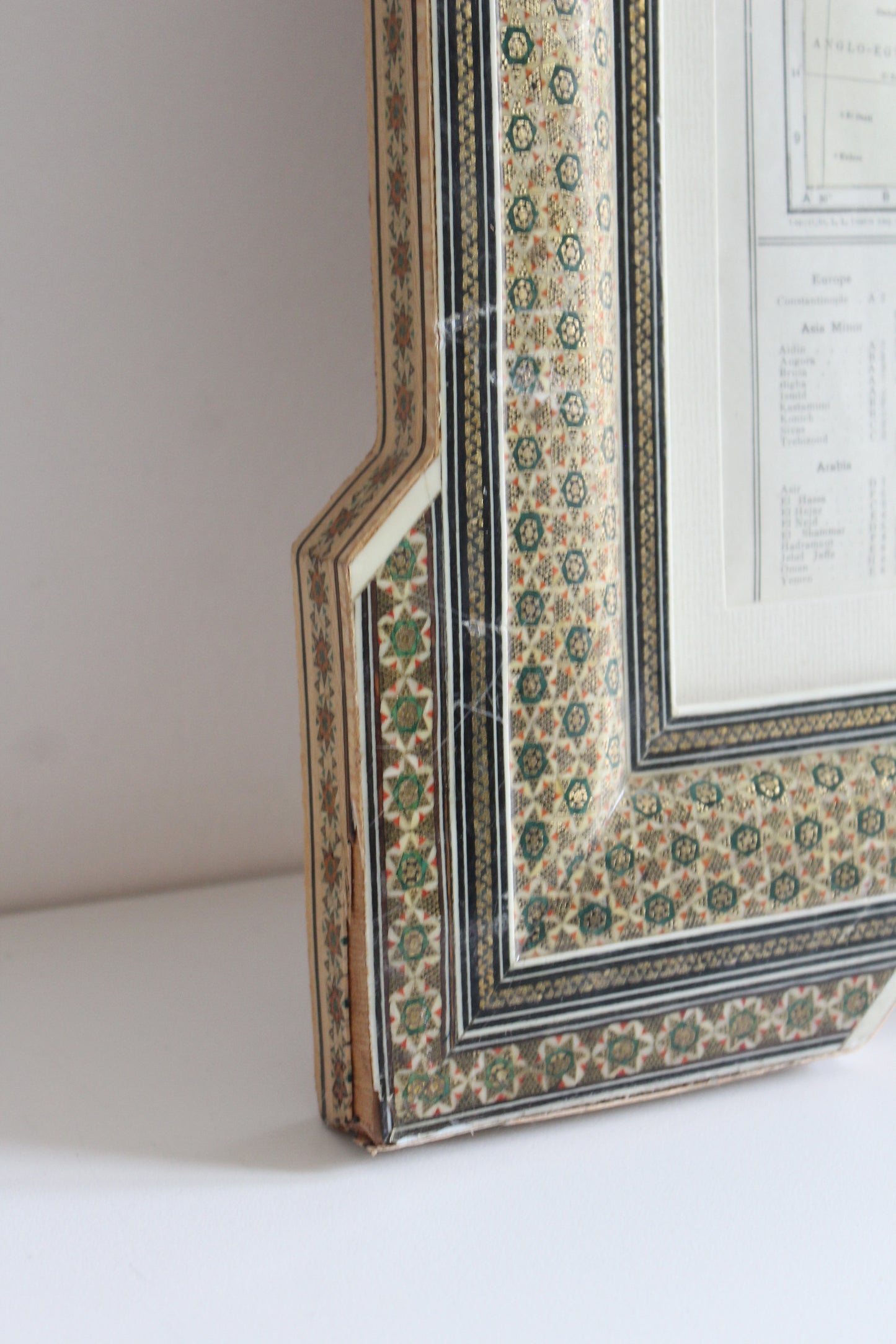 Antique 1919 Map of Arabia in Vintage Khatam Kari Frame