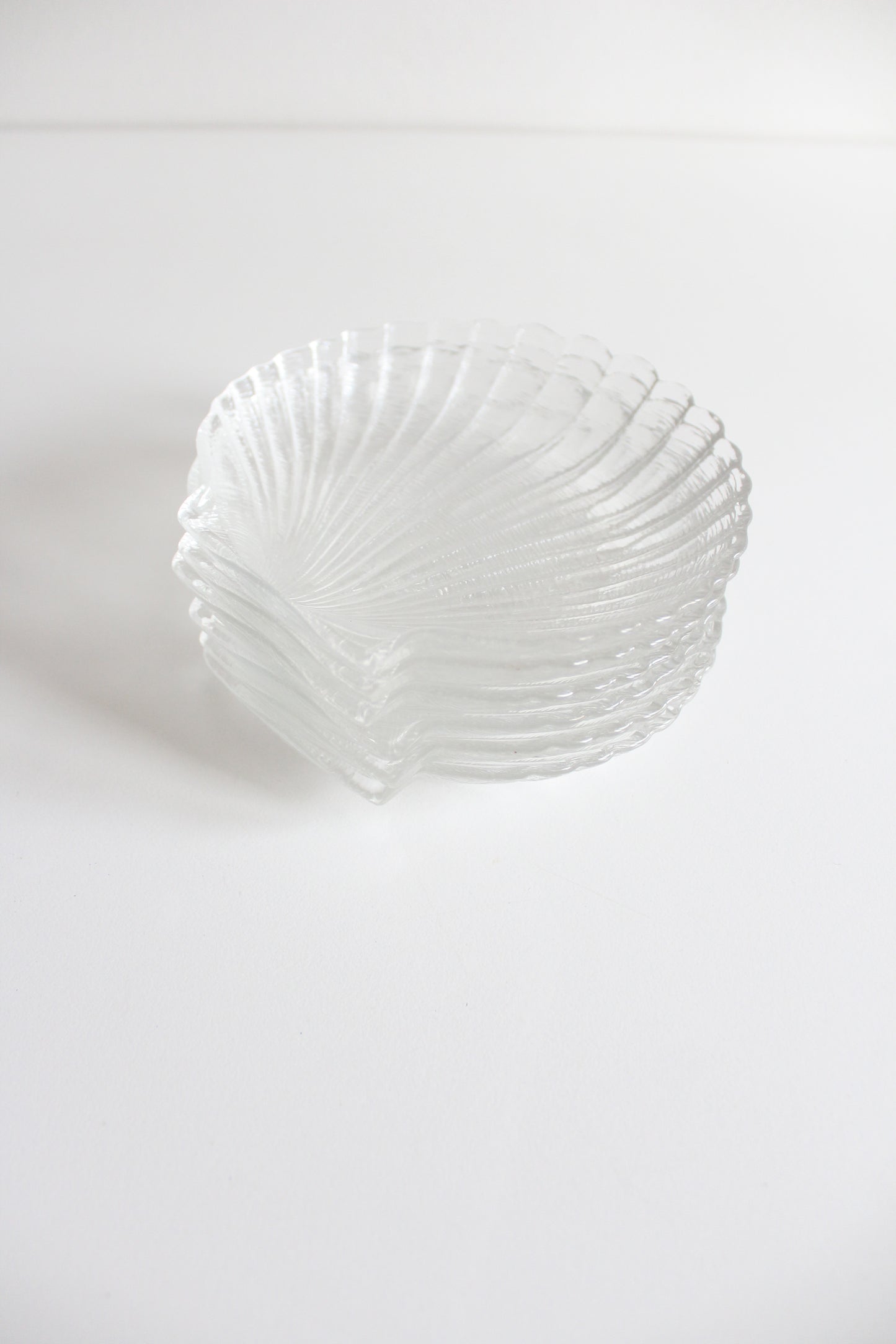 Set of Six Vintage Glass Scallop Shell Dishes
