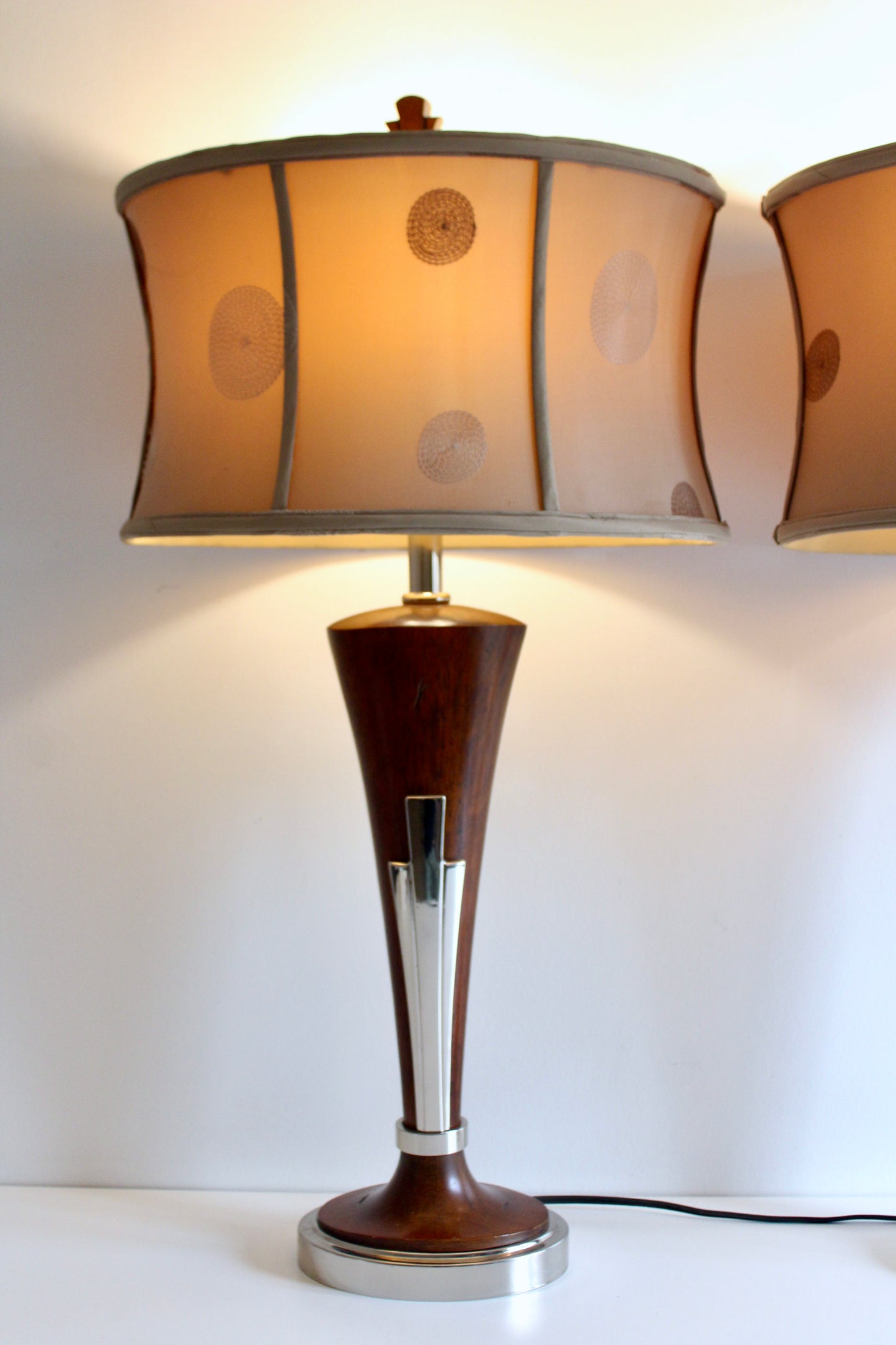 Pair of Vintage Uttermost Walnut and Chrome Table Lamps