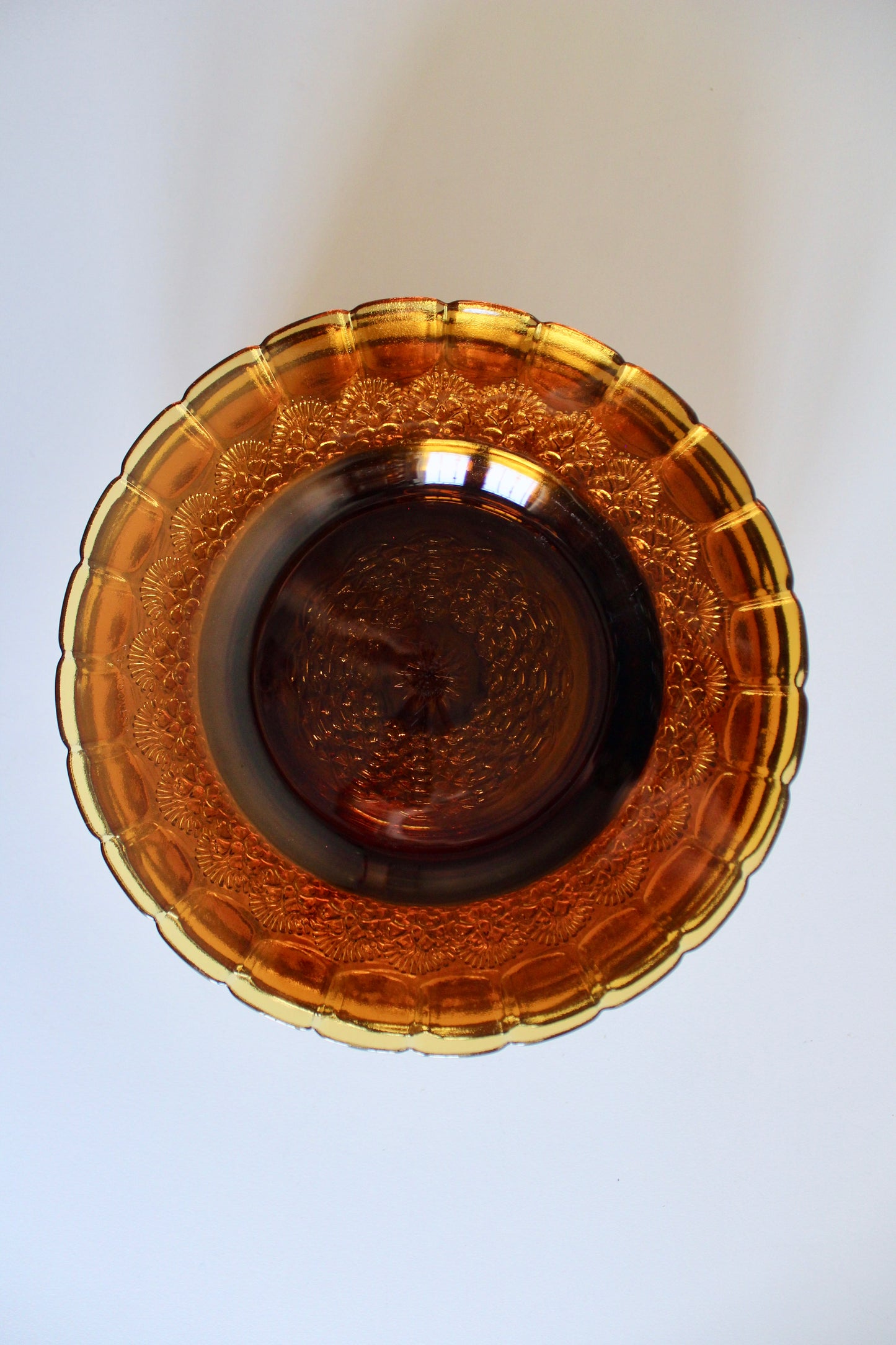 Set of 11 Vintage Amber Pressed-Glass Plates