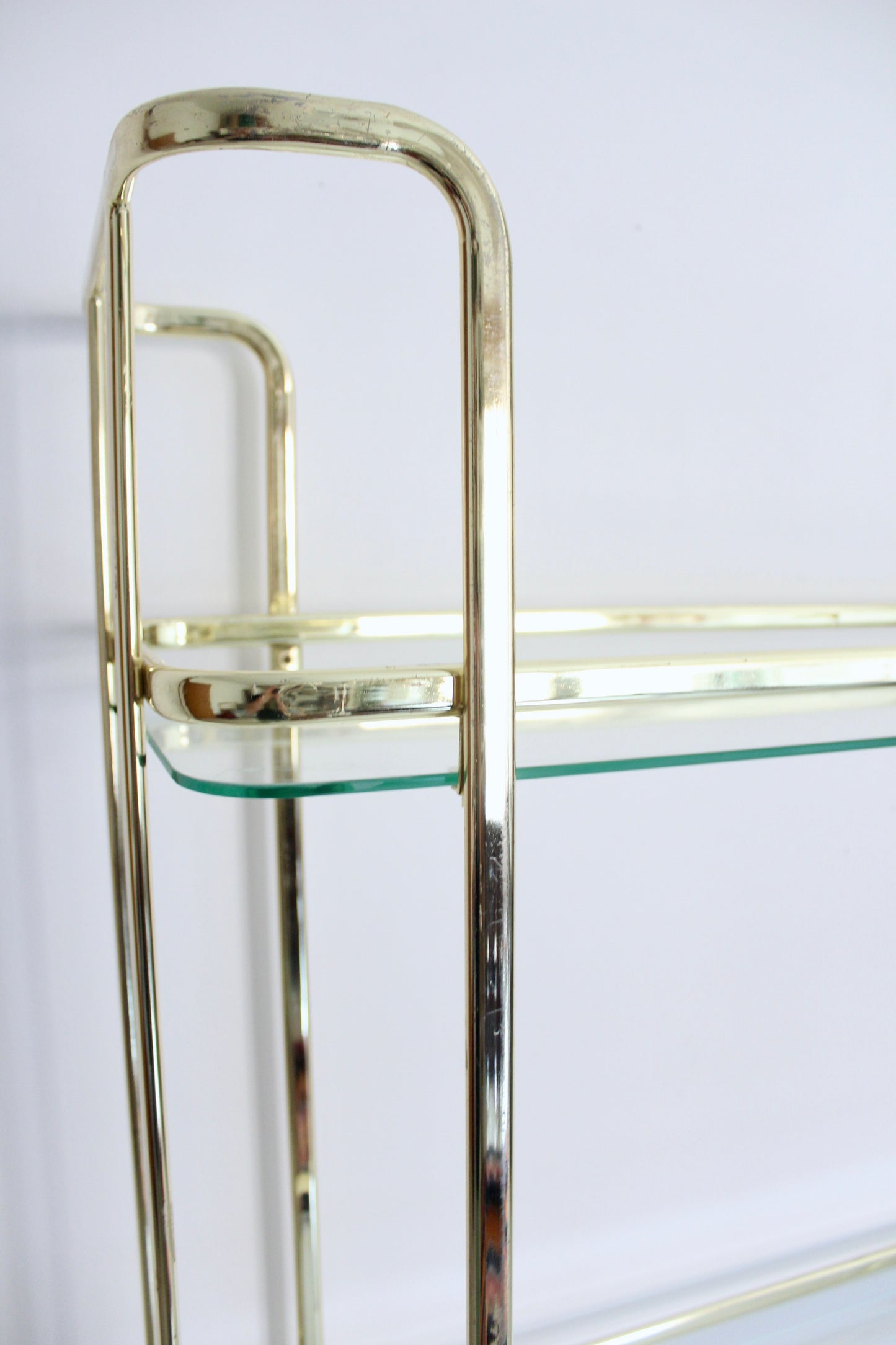 Vintage Brass-Plated and Glass Three-Tier Étagère
