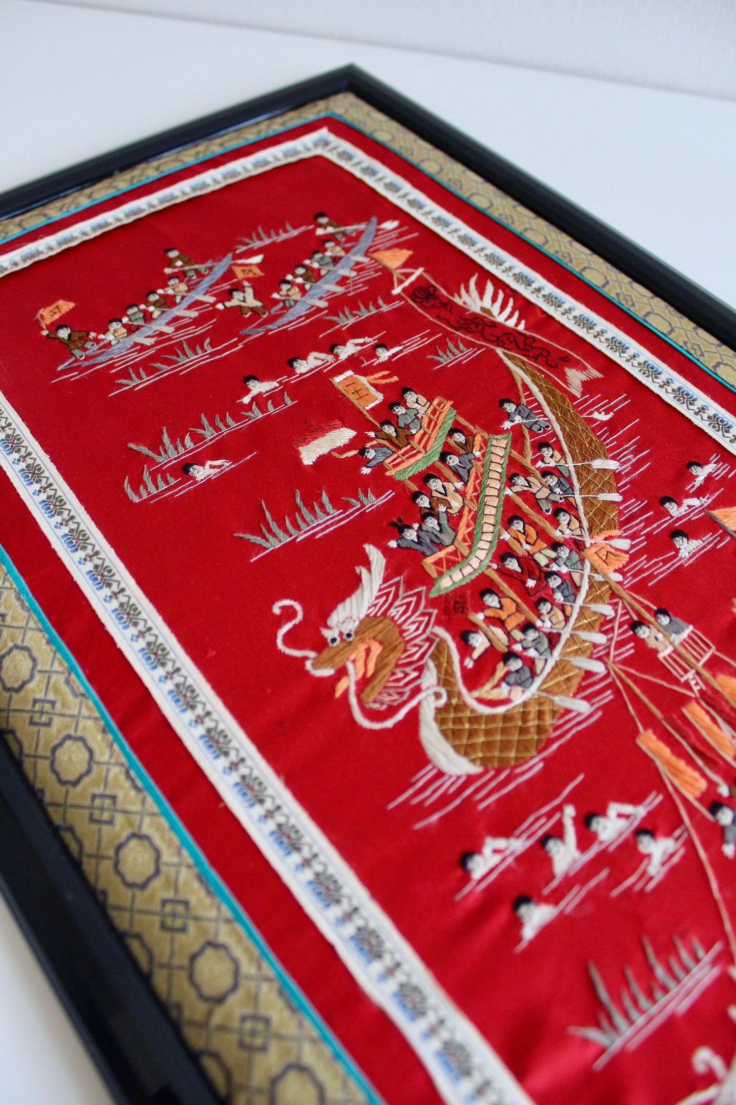 Vintage Chinese “Hundred Boys” Dragon Boat Silk Embroidery