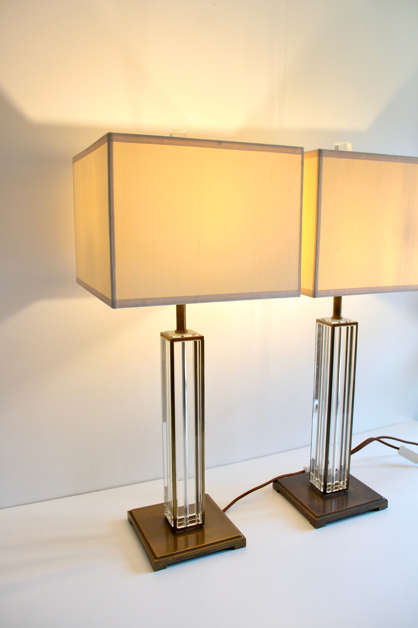 Pair of Vintage Brass & Glass Table Lamps – 80cm