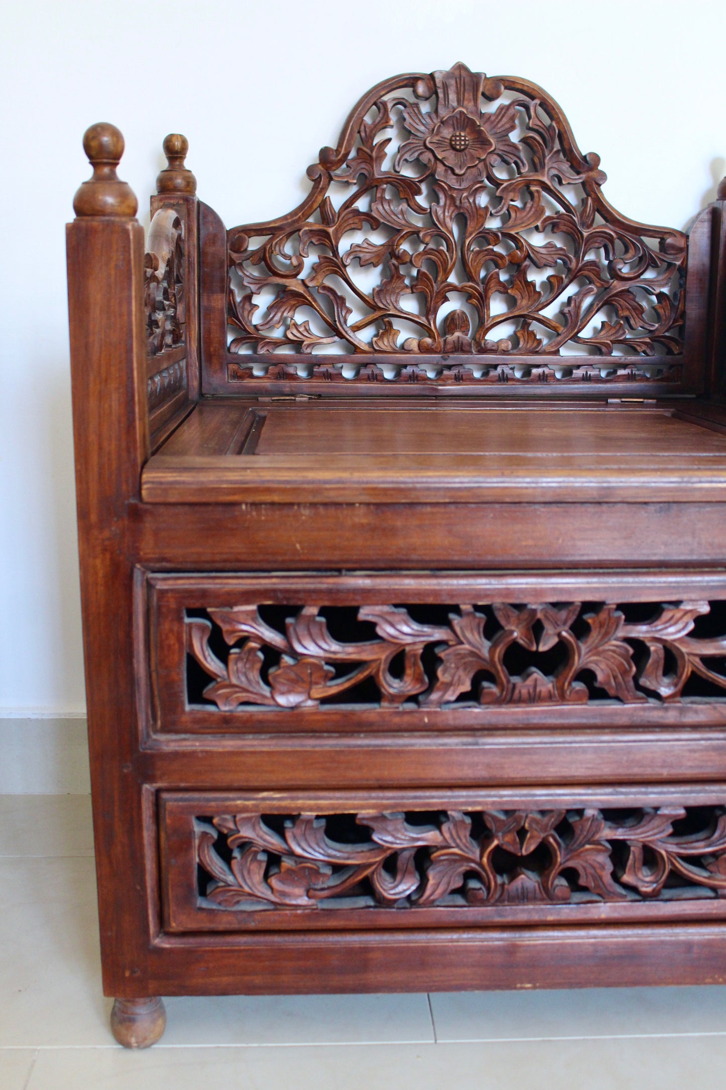 Pair of Vintage Indonesian Hand-Carved Hall Chairs