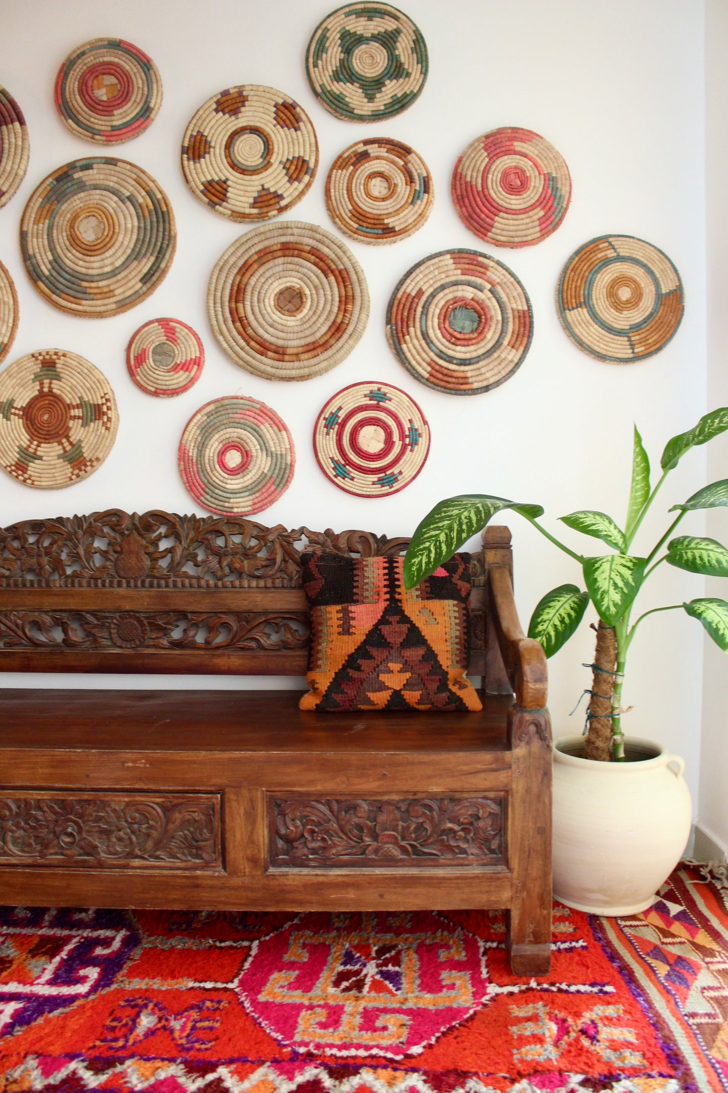 Vintage Indonesian Hand-Carved Hardwood Bench – 185cm