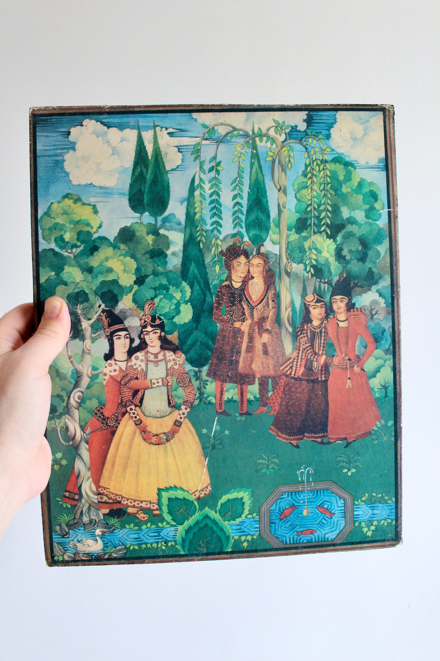 Vintage Persian Qajar-Style Garden Scene Print