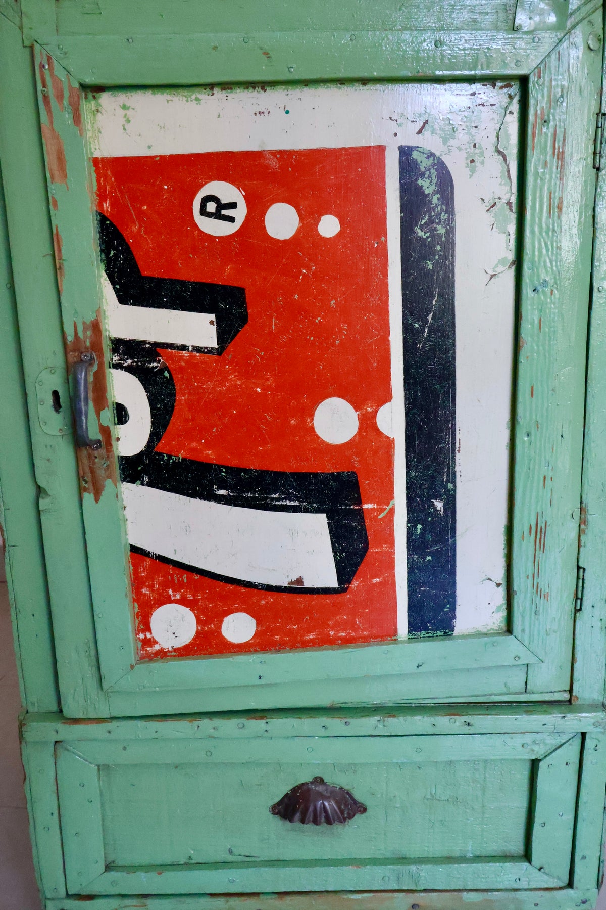 Vintage Kuwait Folk Cabinet Made from Repurposed Crates & 7UP Sign