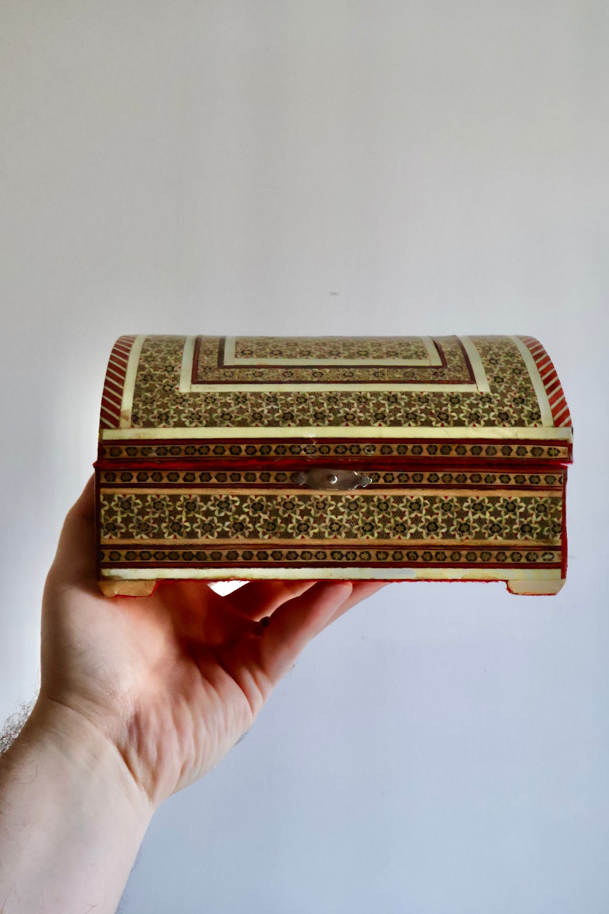 Vintage Persian Khatam Kari Domed Jewelry Box
