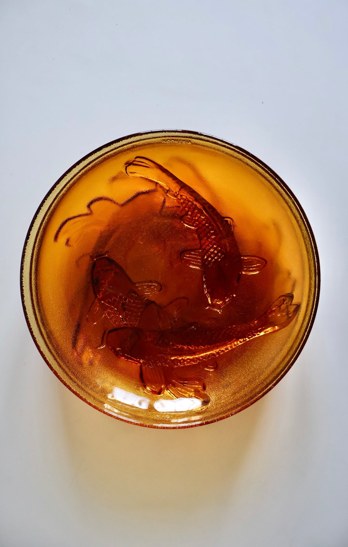Vintage Indonesian Amber Glass Koi Fish Plates – Set of 4