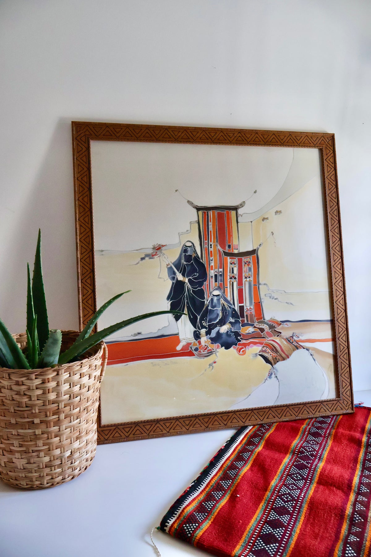 Vintage Hand-Painted Kuwaiti Textile Artwork – Custom Framed