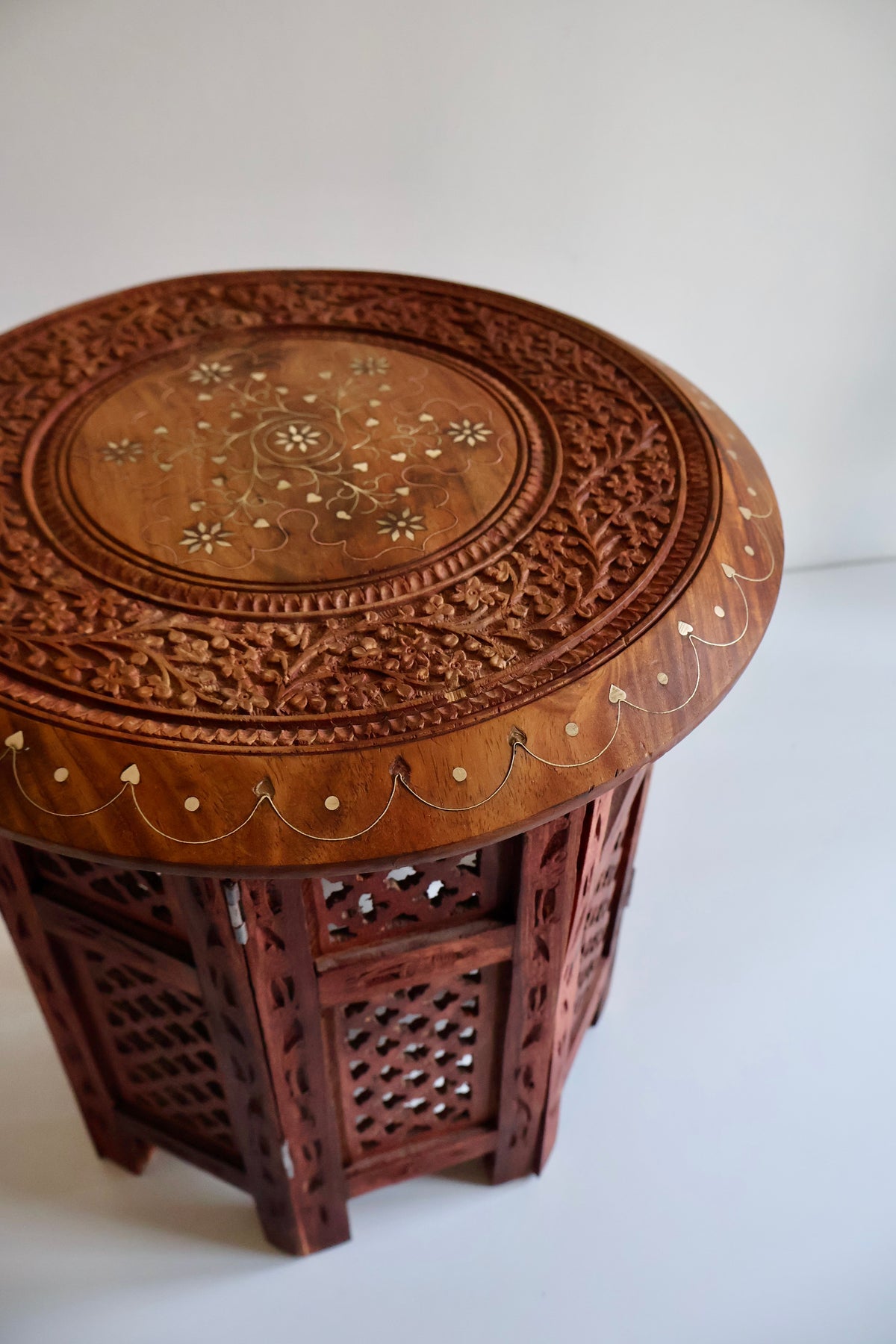 Vintage Indian Carved Wood Side Table / Plant Stand
