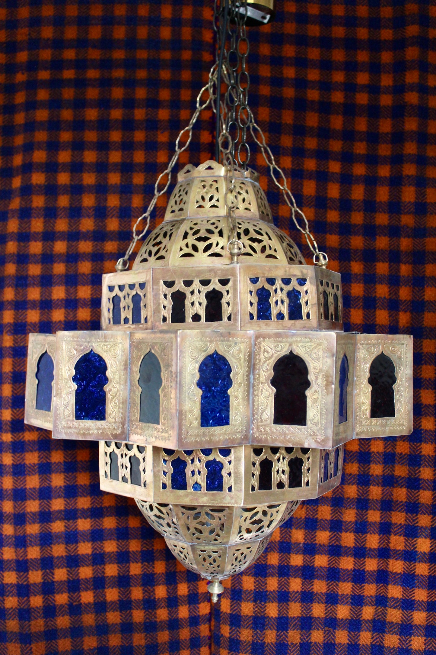 Vintage Brass and Stained Glass Lantern