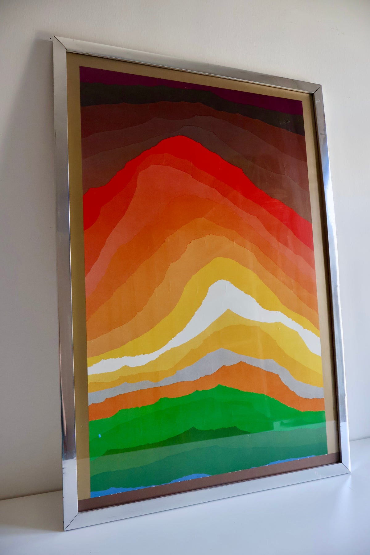 Vintage Mid-Century Abstract Poster in Original Chrome Frame – 54 x 67cm