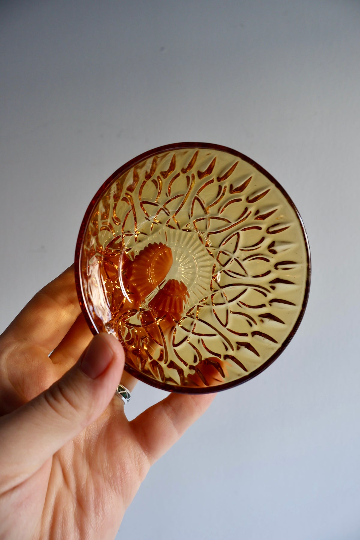 Vintage Amber Pressed Glass Dessert Bowls – Set of 2