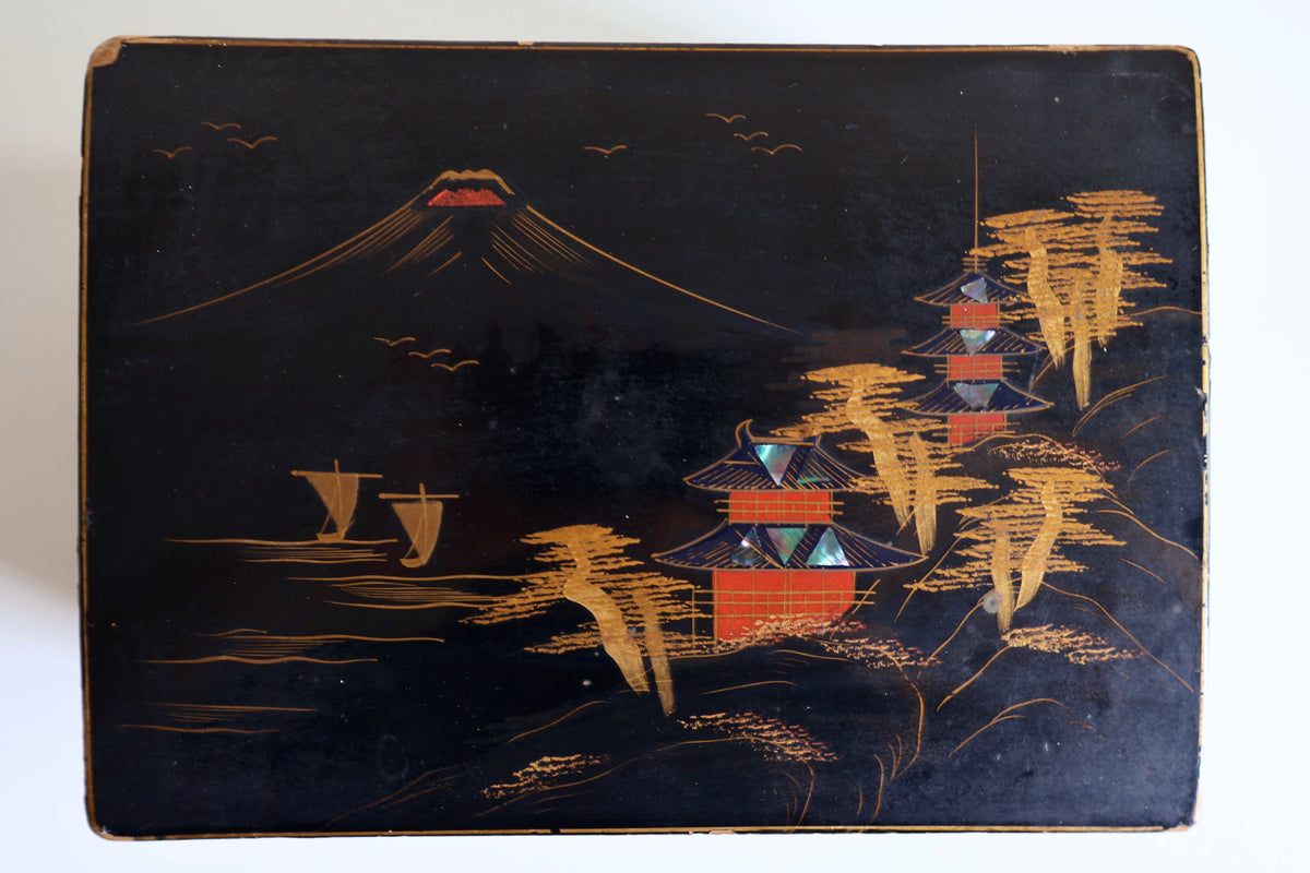 Vintage Japanese Lacquered Jewelry Box with Mirror