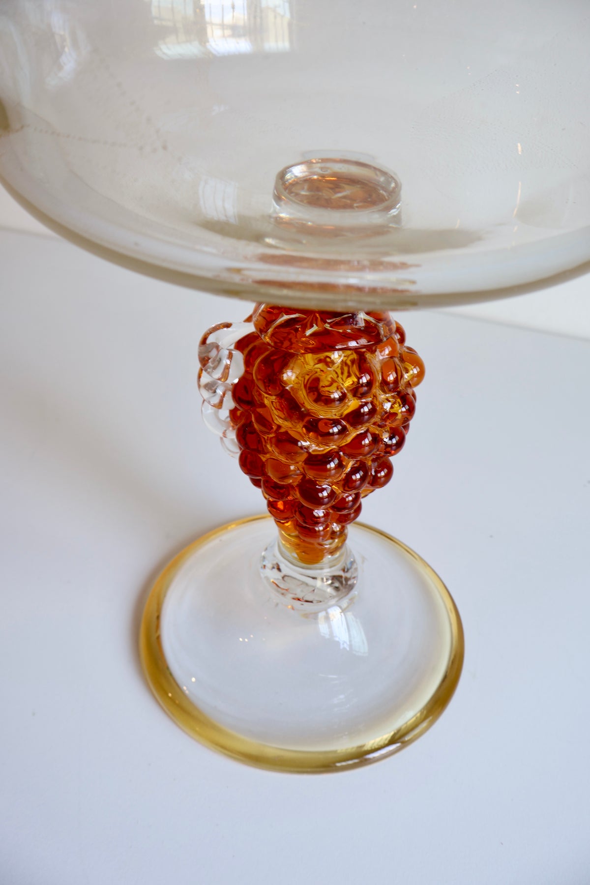 Vintage Amber Glass Compote with Grape Cluster Stem