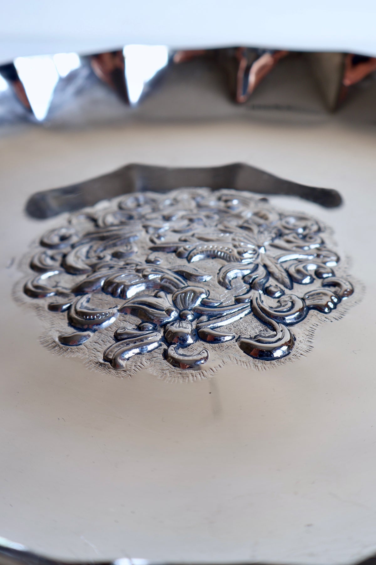 Vintage Silver-Toned Footed Serving Bowl – Made in Greece