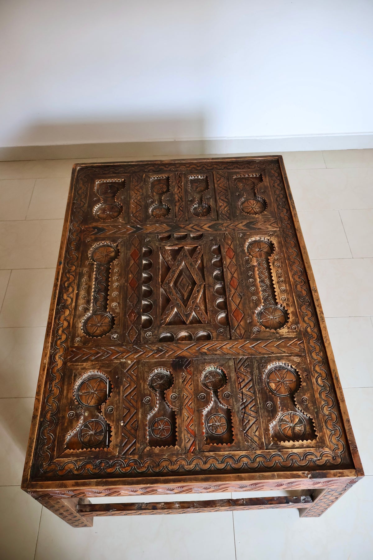 Vintage Moroccan Hand-Carved Wooden Coffee Table