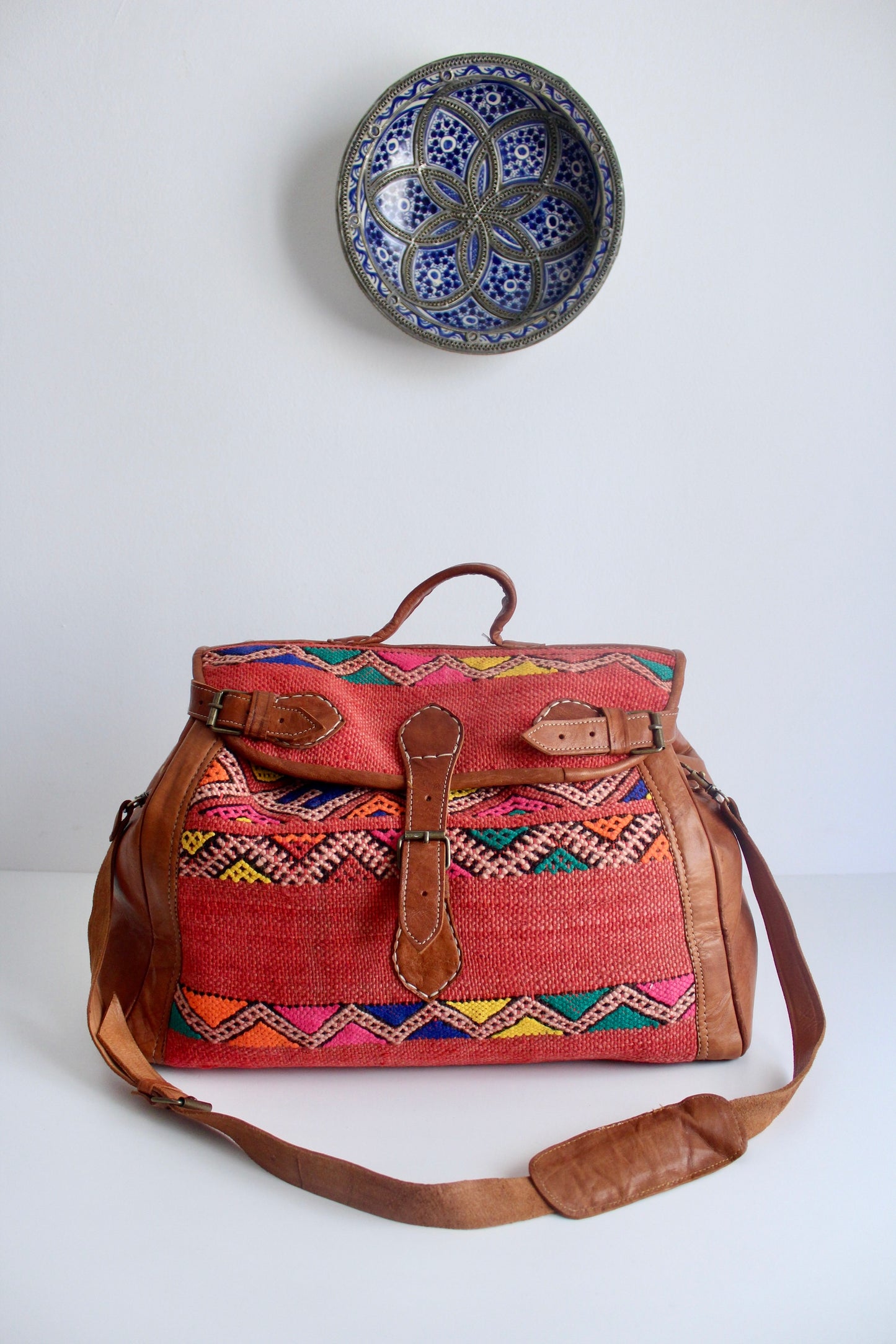 Moroccan Leather and Handwoven Kilim Weekender Bags