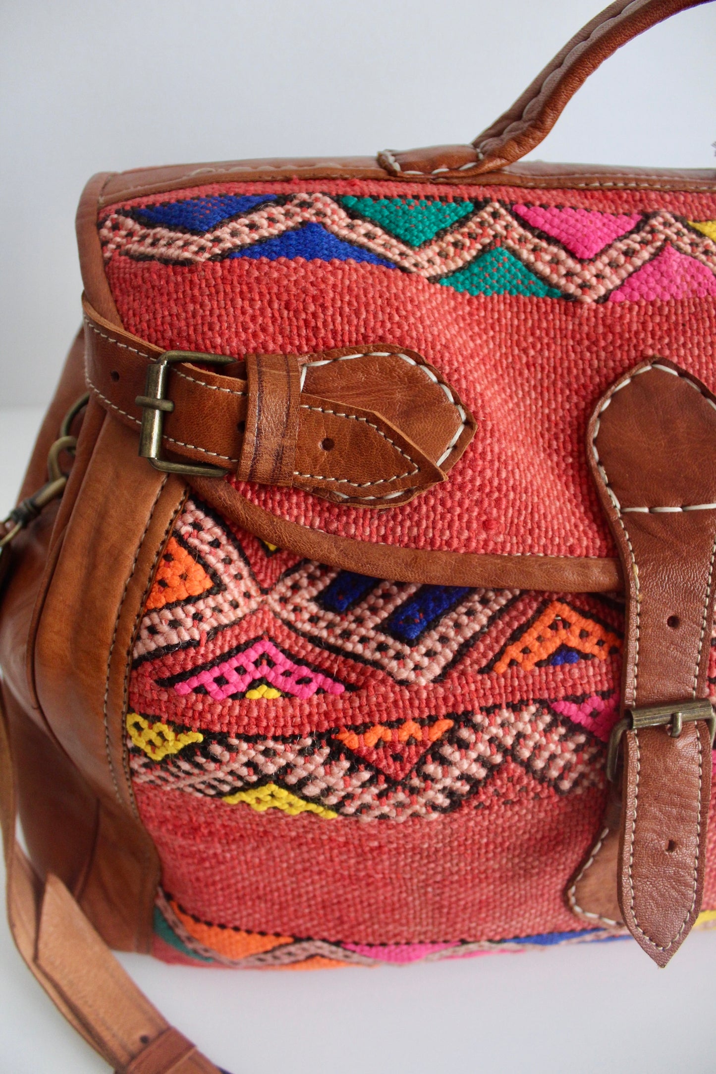 Moroccan Leather and Handwoven Kilim Weekender Bags