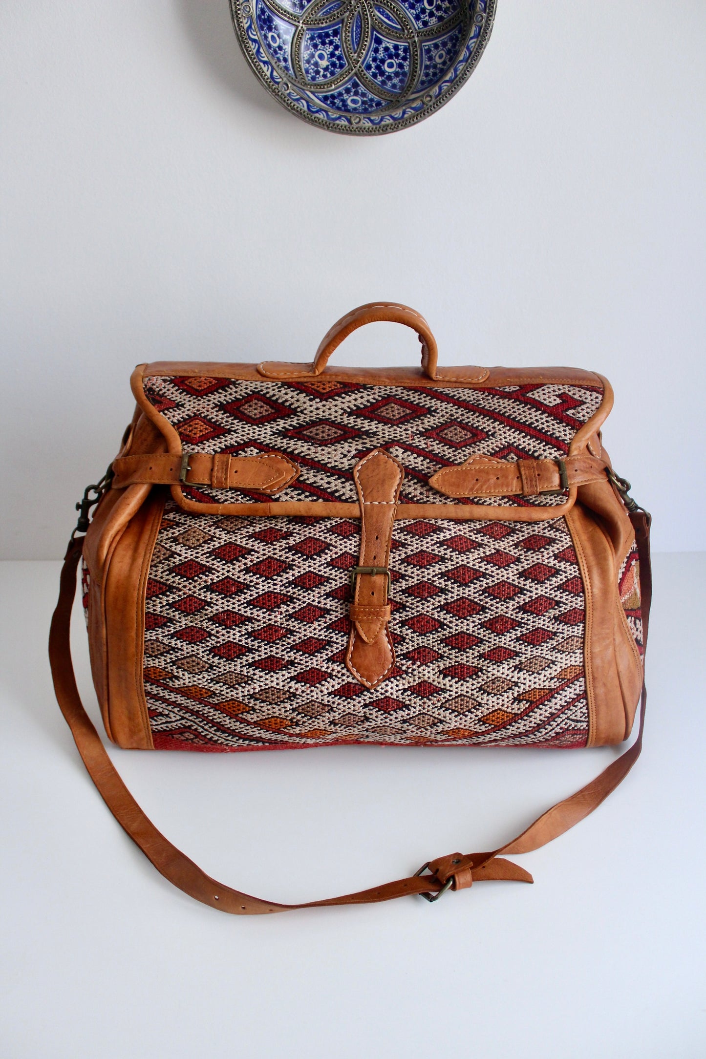 Moroccan Leather and Handwoven Kilim Weekender Bags