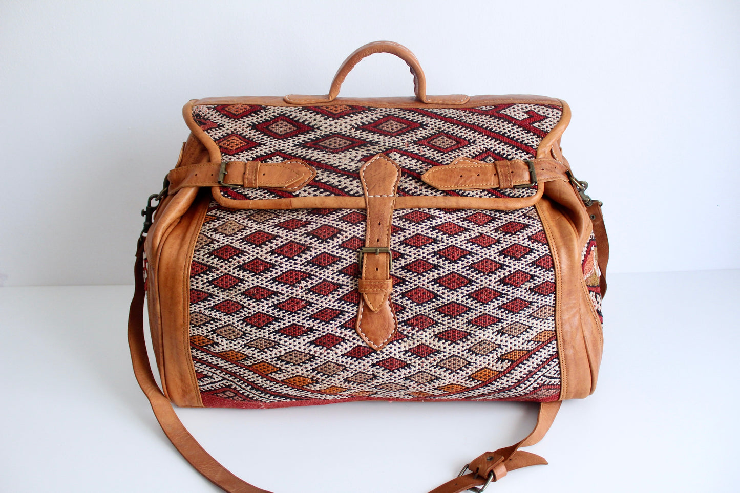 Moroccan Leather and Handwoven Kilim Weekender Bags
