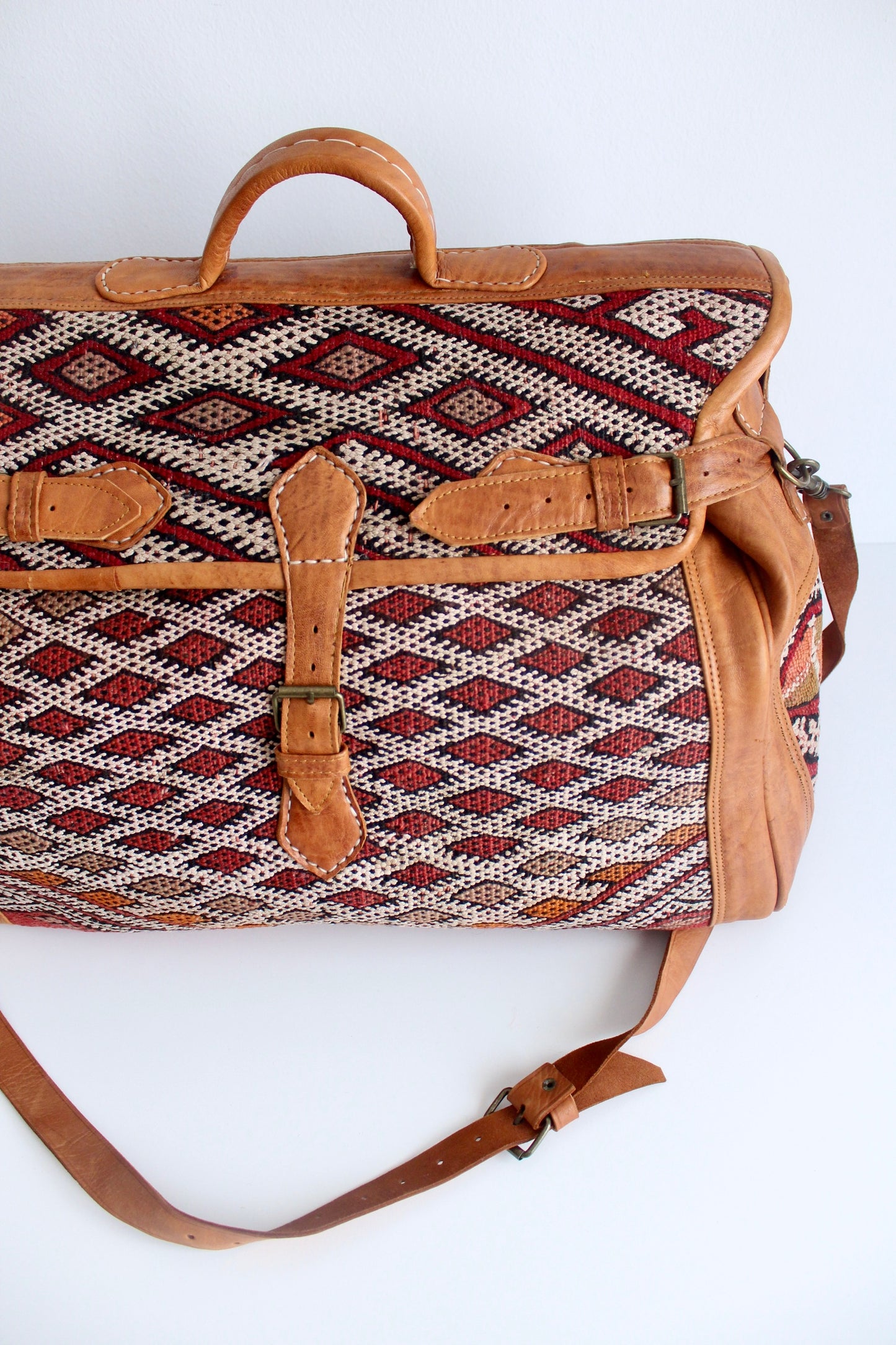 Moroccan Leather and Handwoven Kilim Weekender Bags