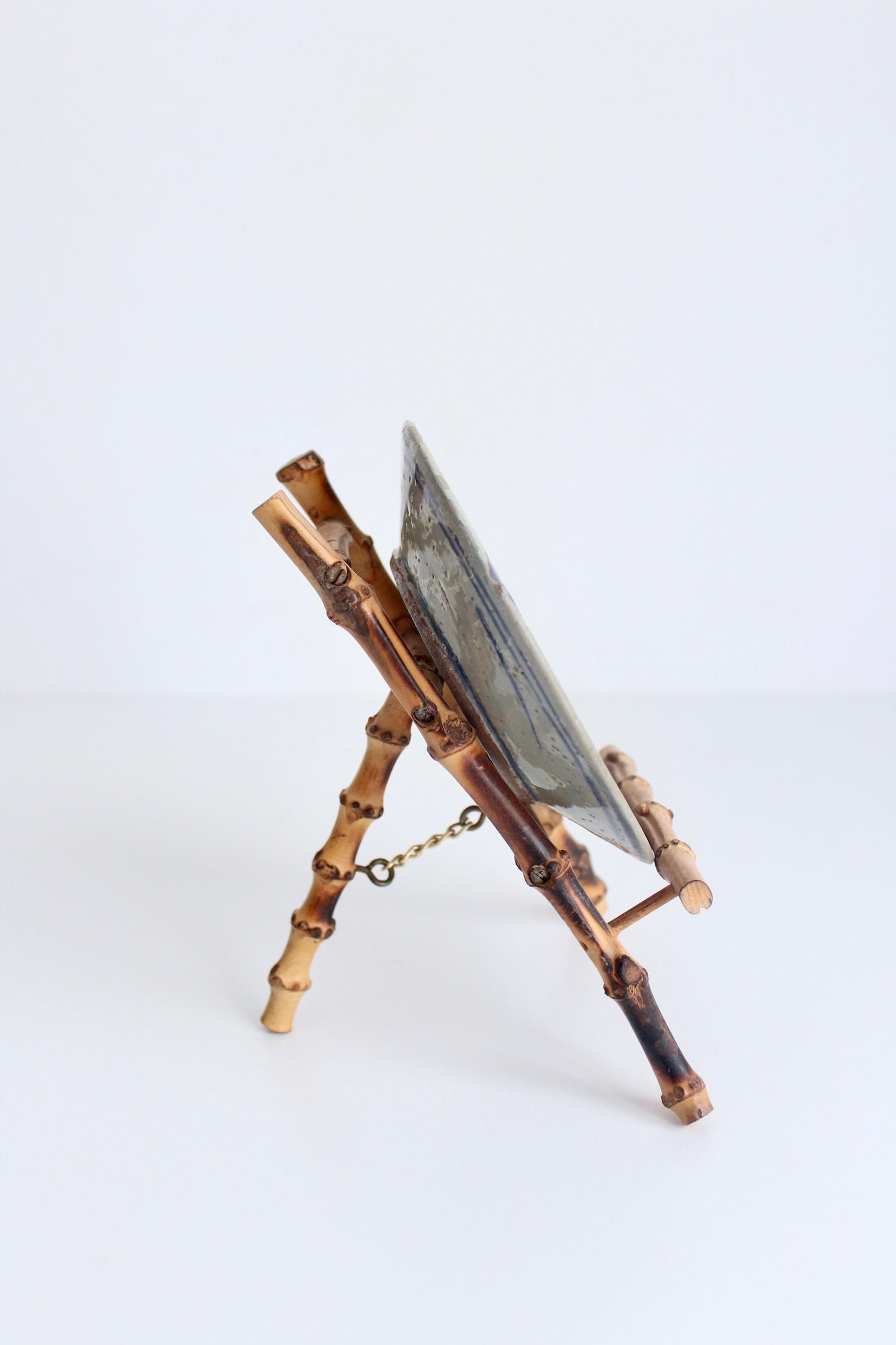 Small Antique Chinese Plate with Bamboo Stand