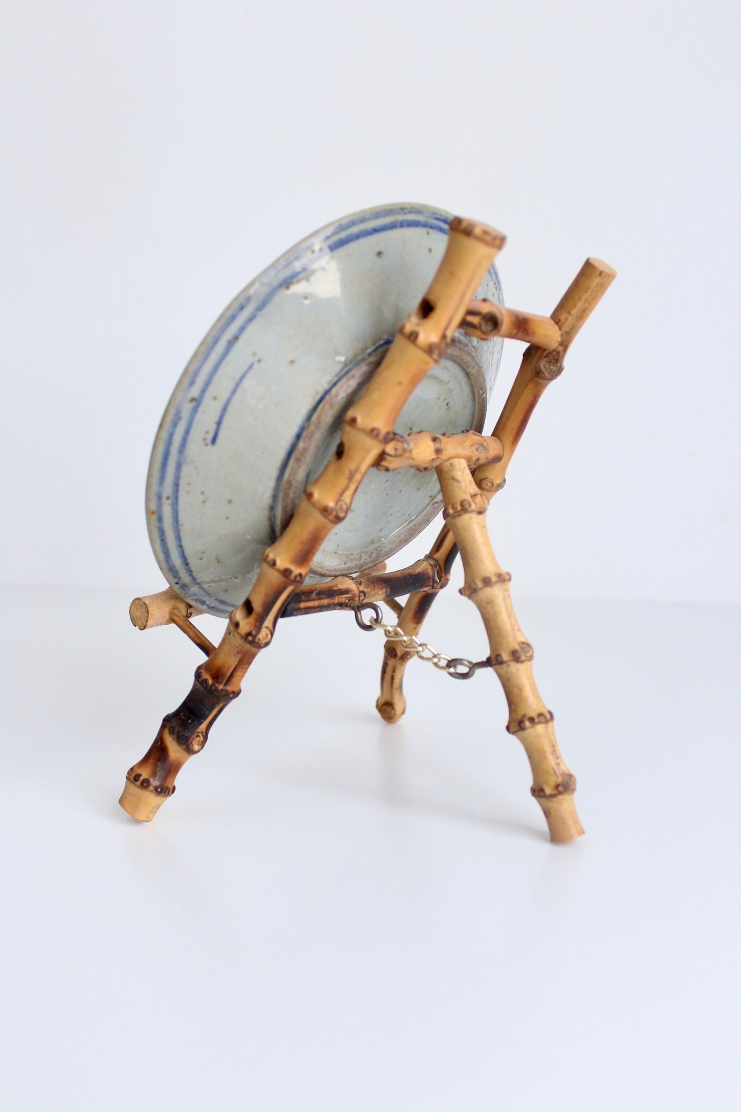 Small Antique Chinese Plate with Bamboo Stand