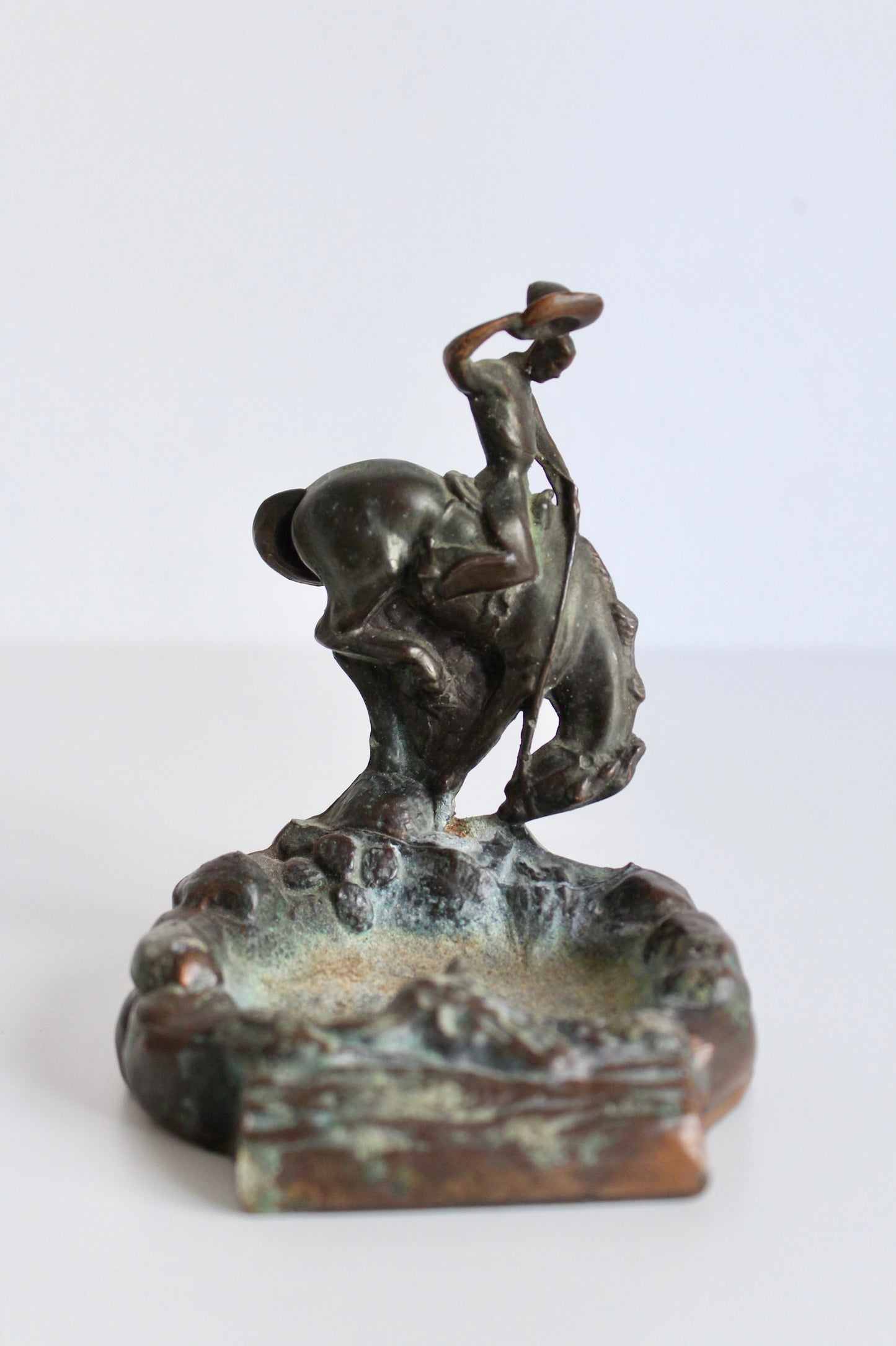 1940s Copper Plated Bronze Cowboy Ashtray/Incense Tray