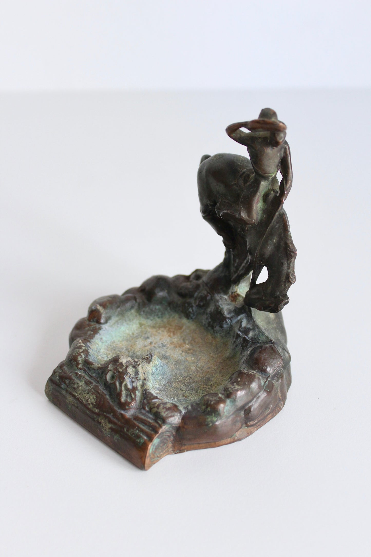 1940s Copper Plated Bronze Cowboy Ashtray/Incense Tray