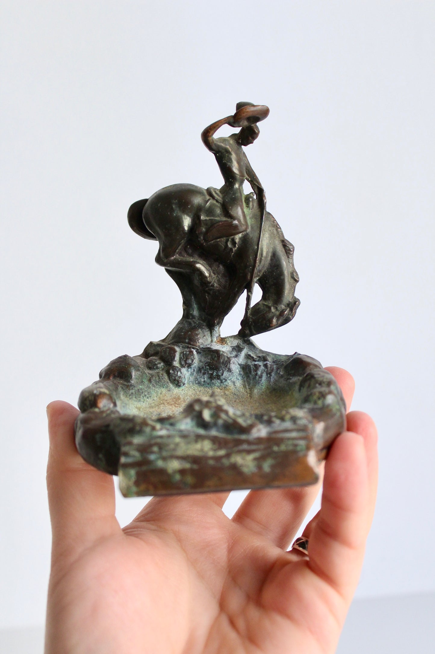1940s Copper Plated Bronze Cowboy Ashtray/Incense Tray
