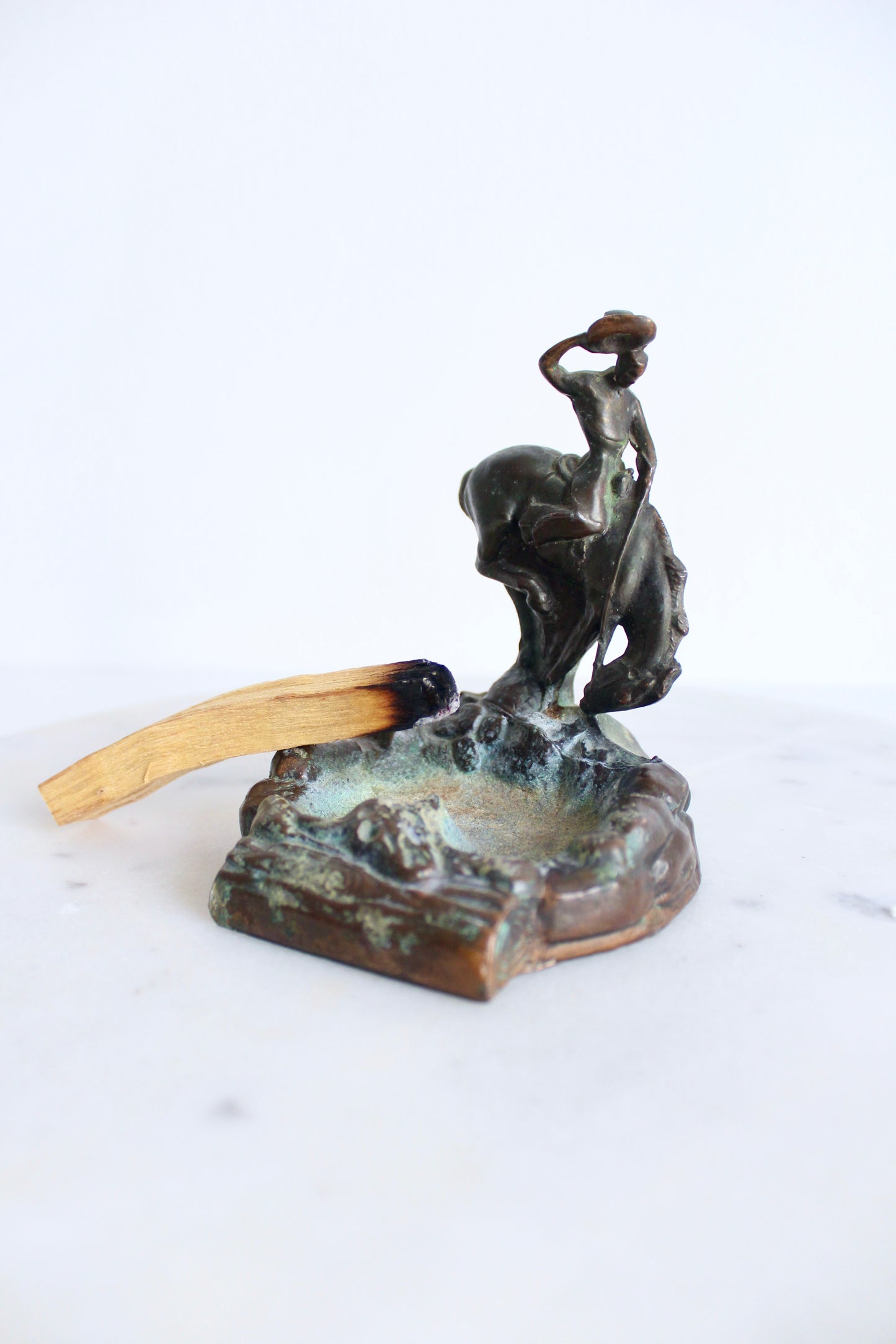 1940s Copper Plated Bronze Cowboy Ashtray/Incense Tray