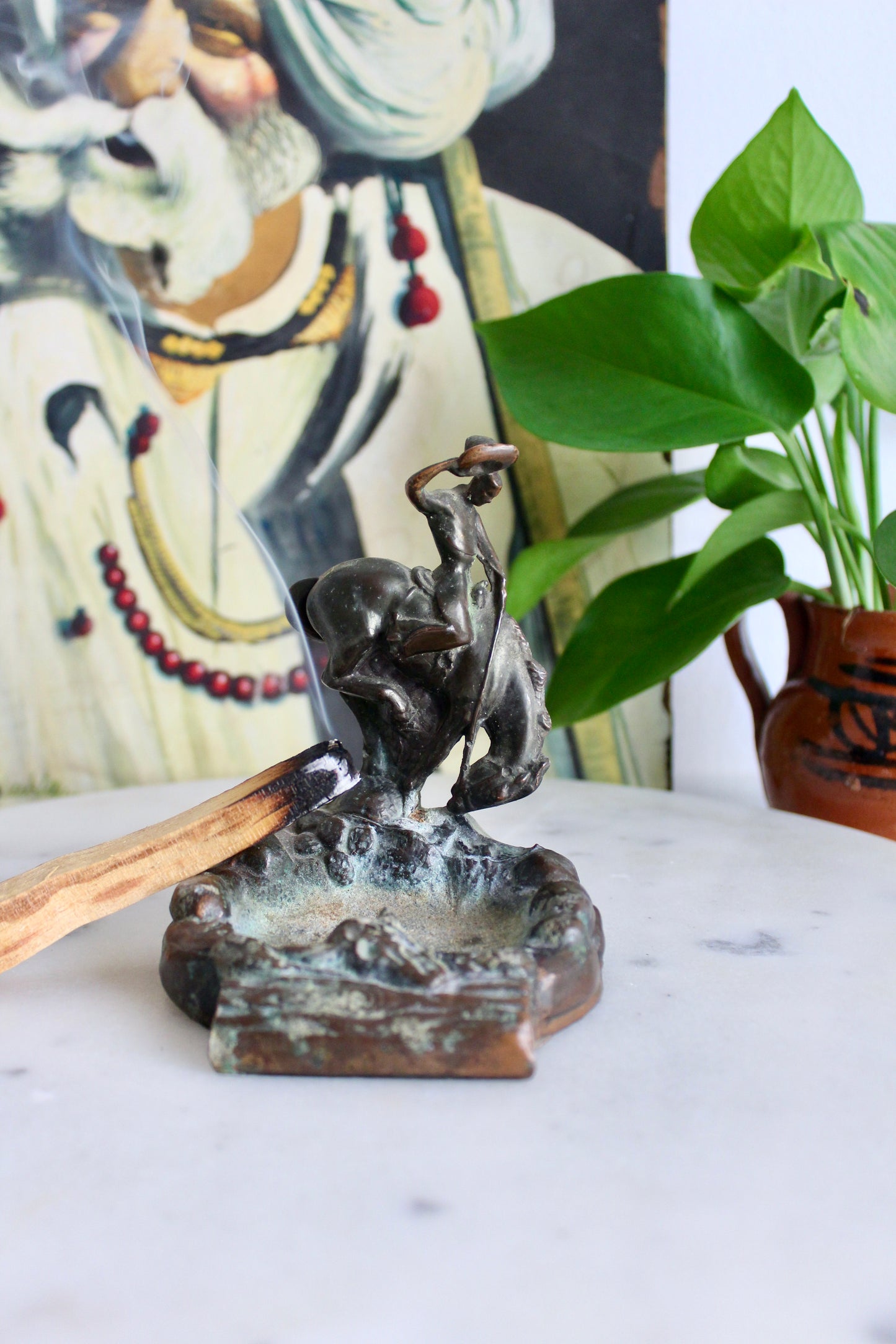 1940s Copper Plated Bronze Cowboy Ashtray/Incense Tray