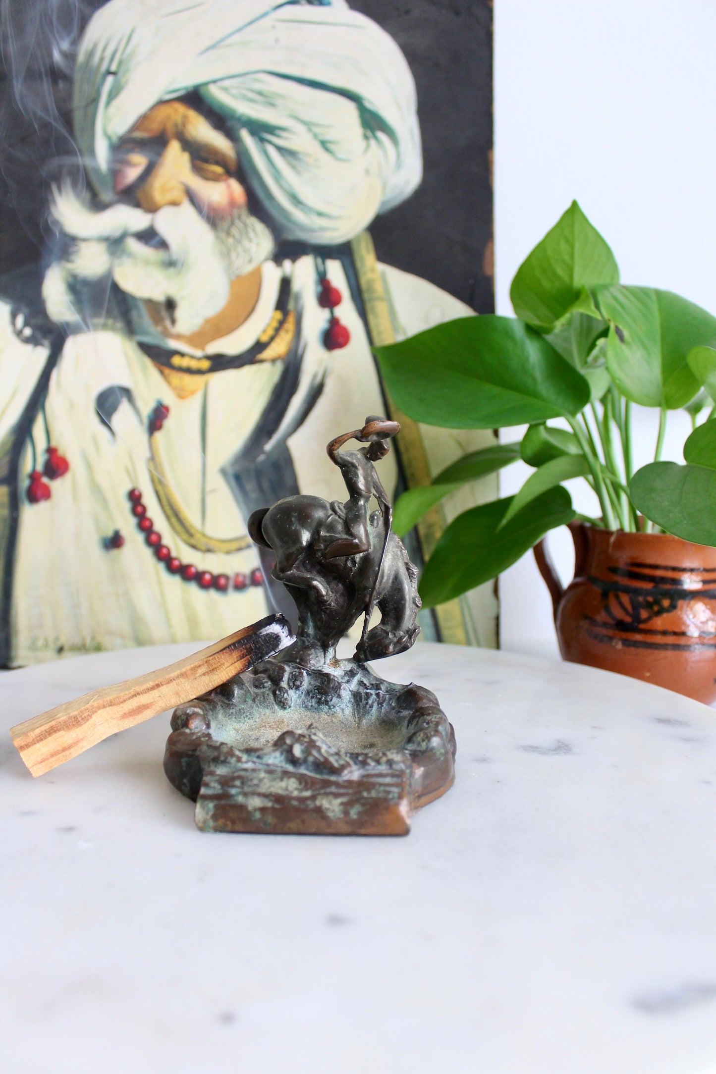 1940s Copper Plated Bronze Cowboy Ashtray/Incense Tray