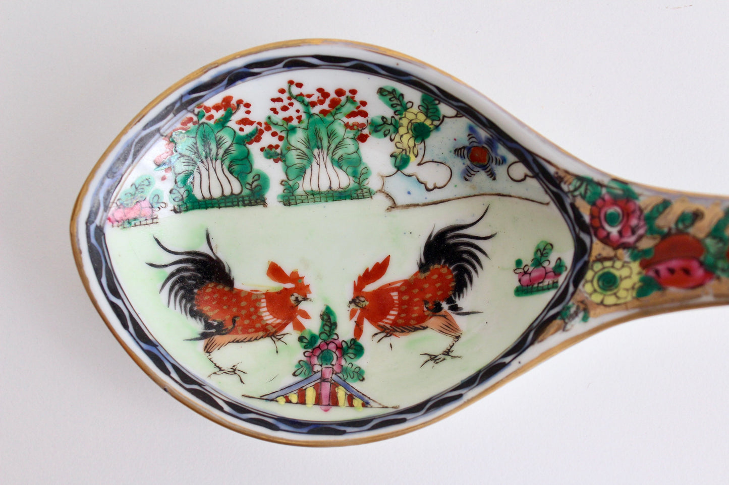 Famille Rose Roosters Serving Spoon