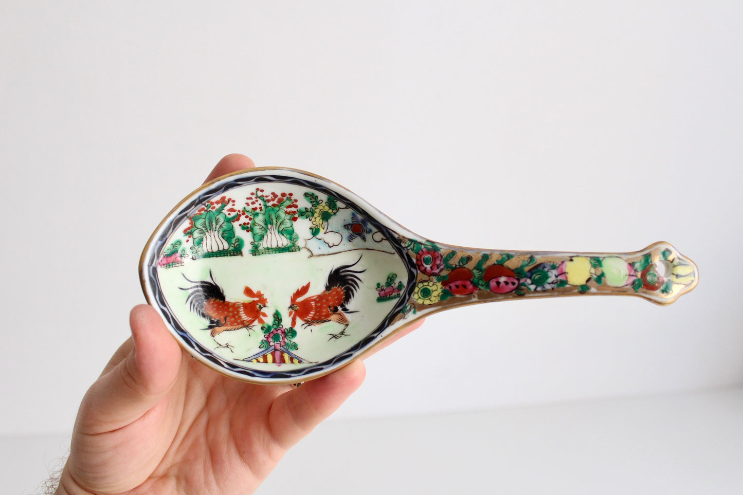 Famille Rose Roosters Serving Spoon