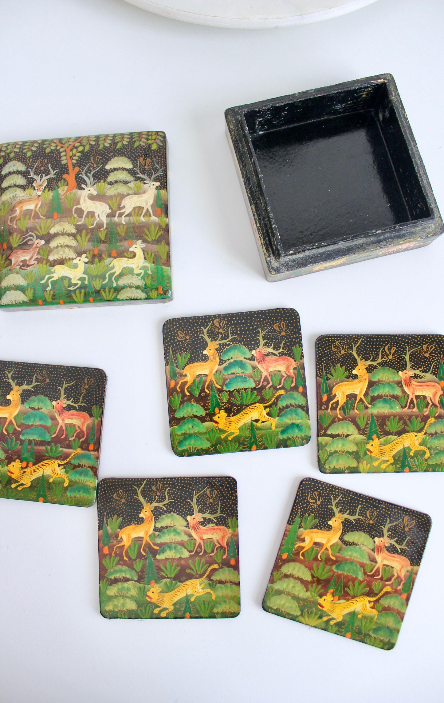 Kashmiri Handpainted Papier-Mache Coasters Set