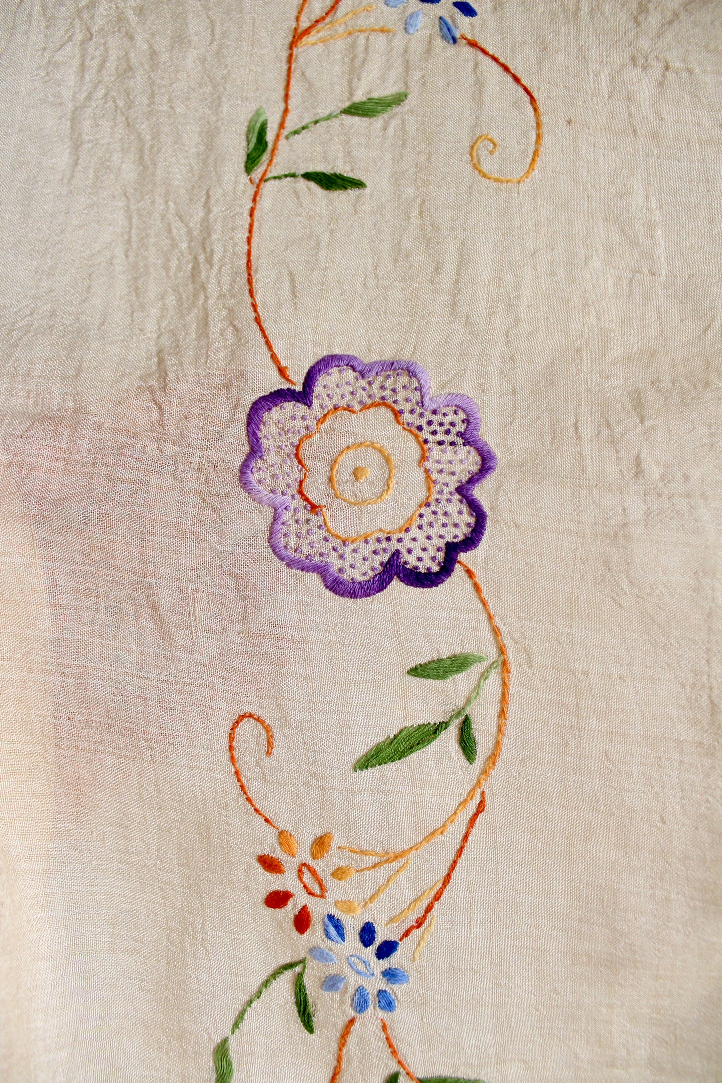 Antique 1930s-1940s Chinoiserie Linen Blend Table Cloth