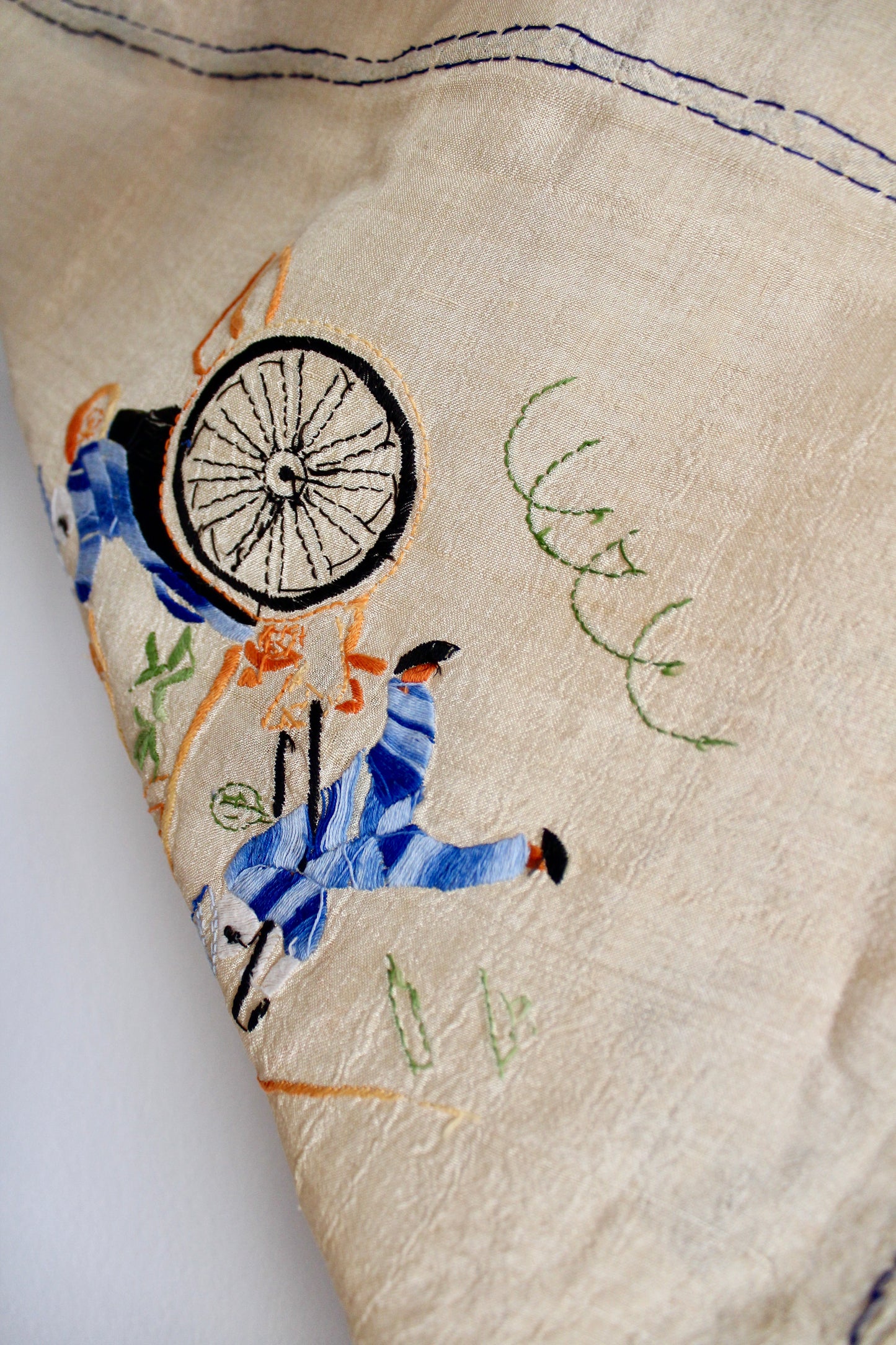 Antique 1930s-1940s Chinoiserie Linen Blend Table Cloth