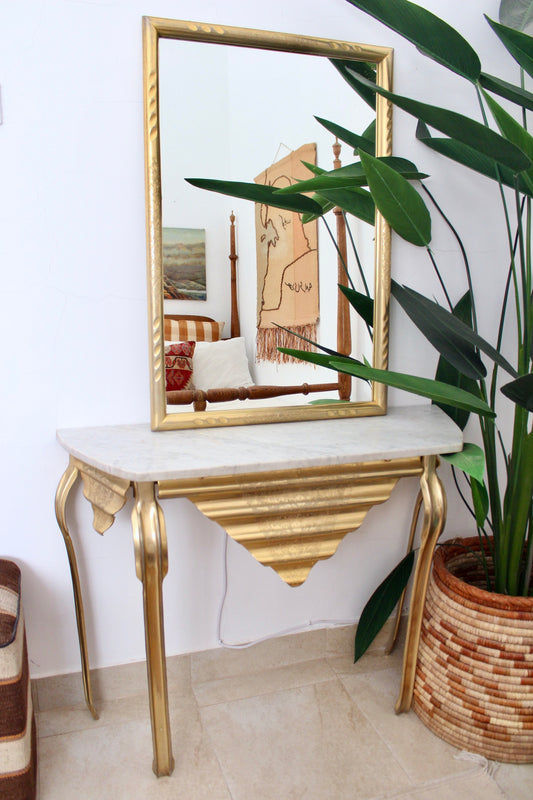 Vintage Brass and Marble Persian Entry Table and Mirror