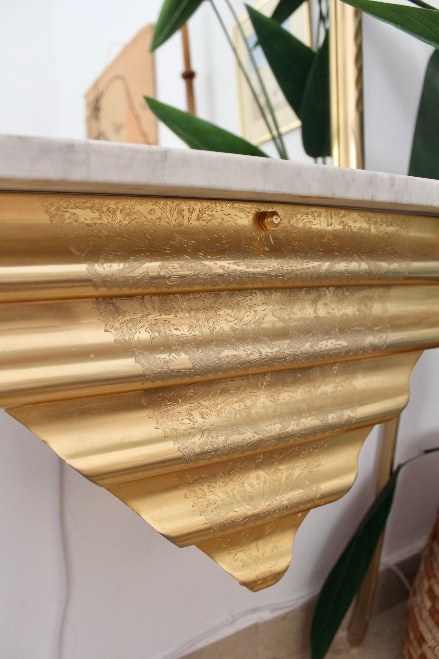Vintage Brass and Marble Persian Entry Table and Mirror
