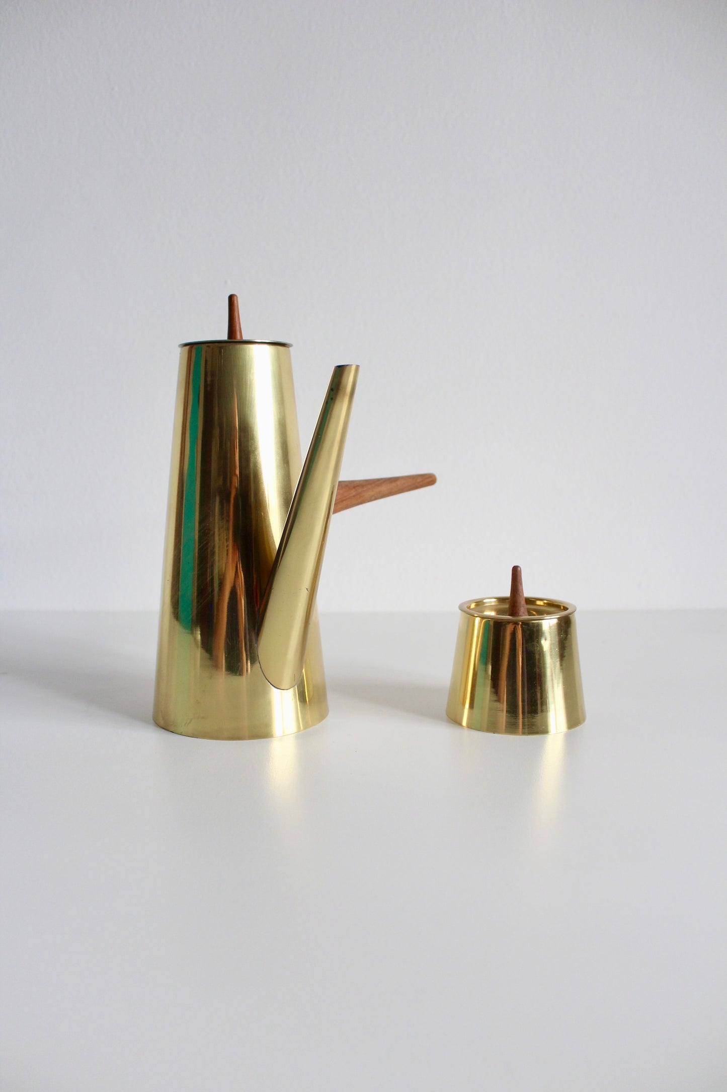 Midcentury Japanese Brass Plated Coffee and Sugar Pots