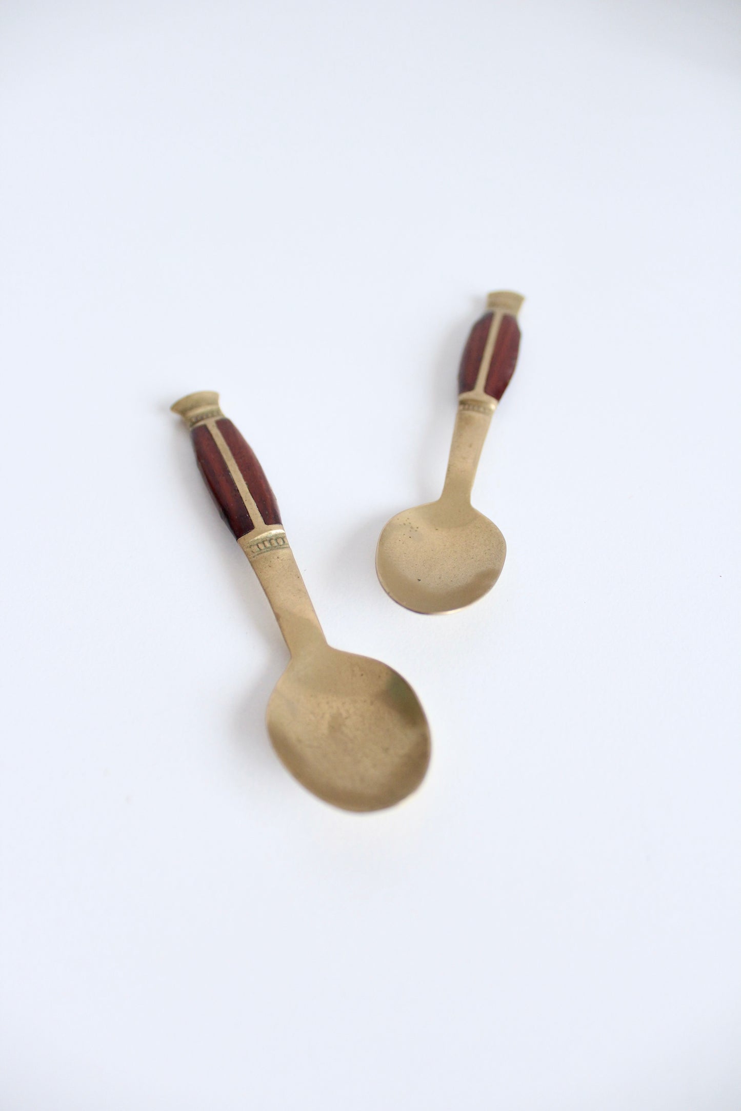 Handmade Antique Teak and Brass Tea Spoons - Thailand
