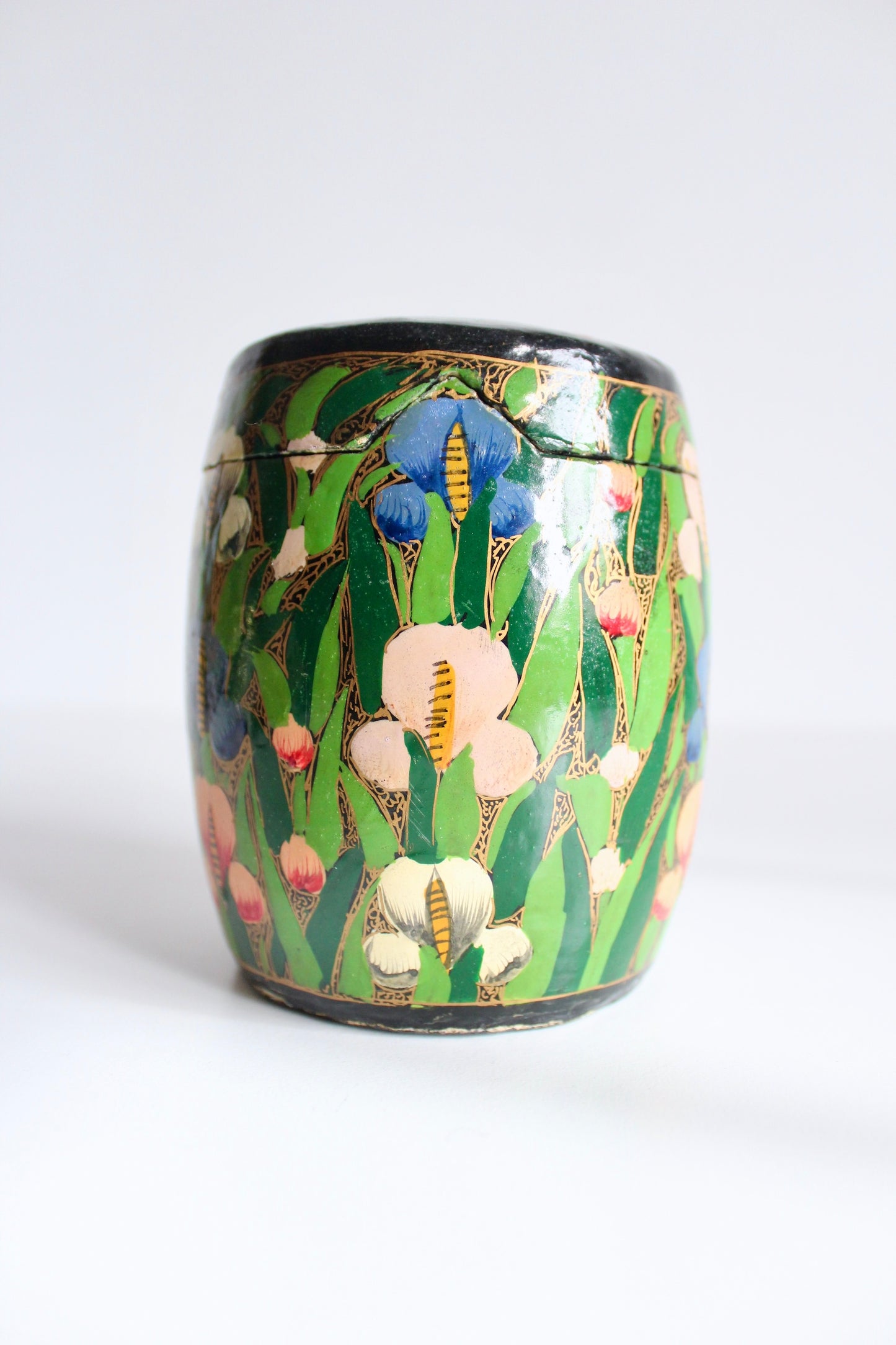 Vintage Handpainted Kashmiri Papier-Mache Tray and Jar