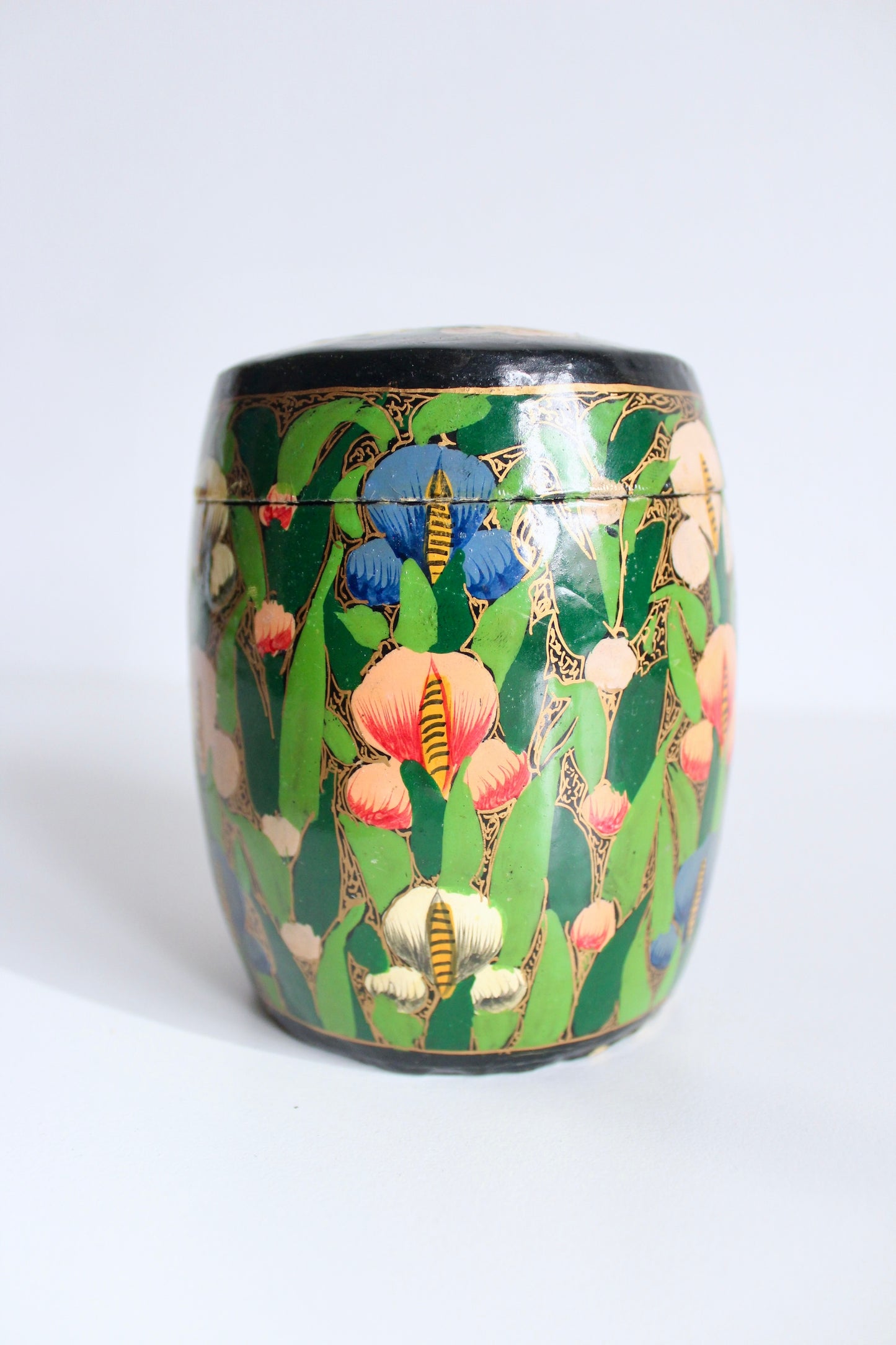 Vintage Handpainted Kashmiri Papier-Mache Tray and Jar